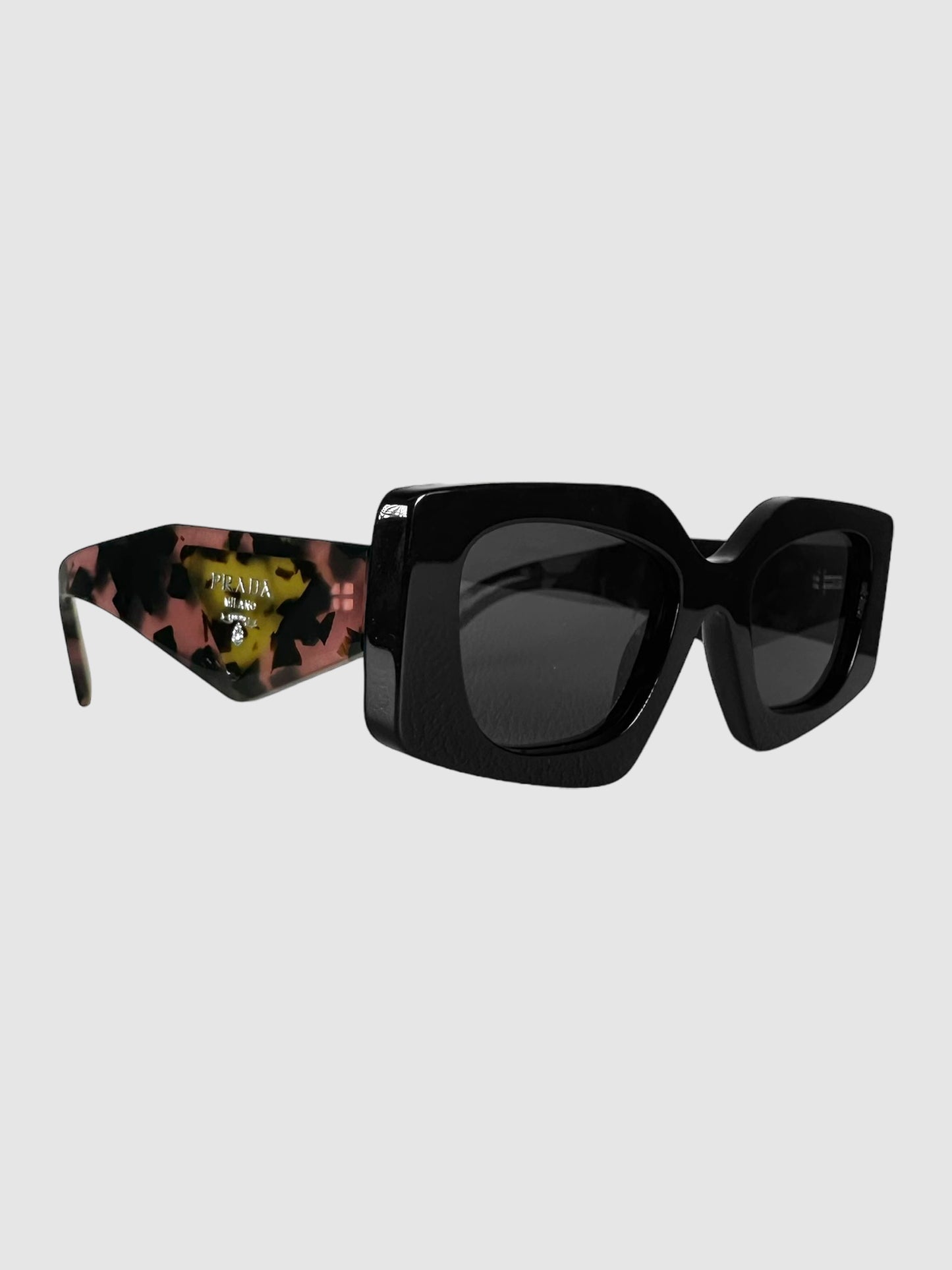 Prada Black, Pink, and Green Tortoiseshell Geometric Tinted Sunglasses Consignment Secondhand Designer Luxury Resale Toronto Trendy