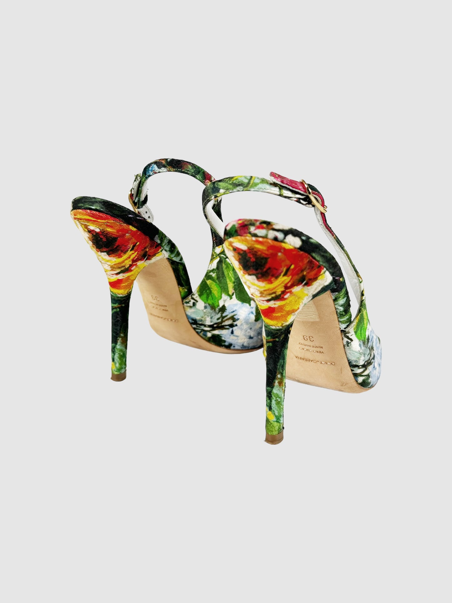 Floral Print Brocade Slingback Pumps - Size 39
