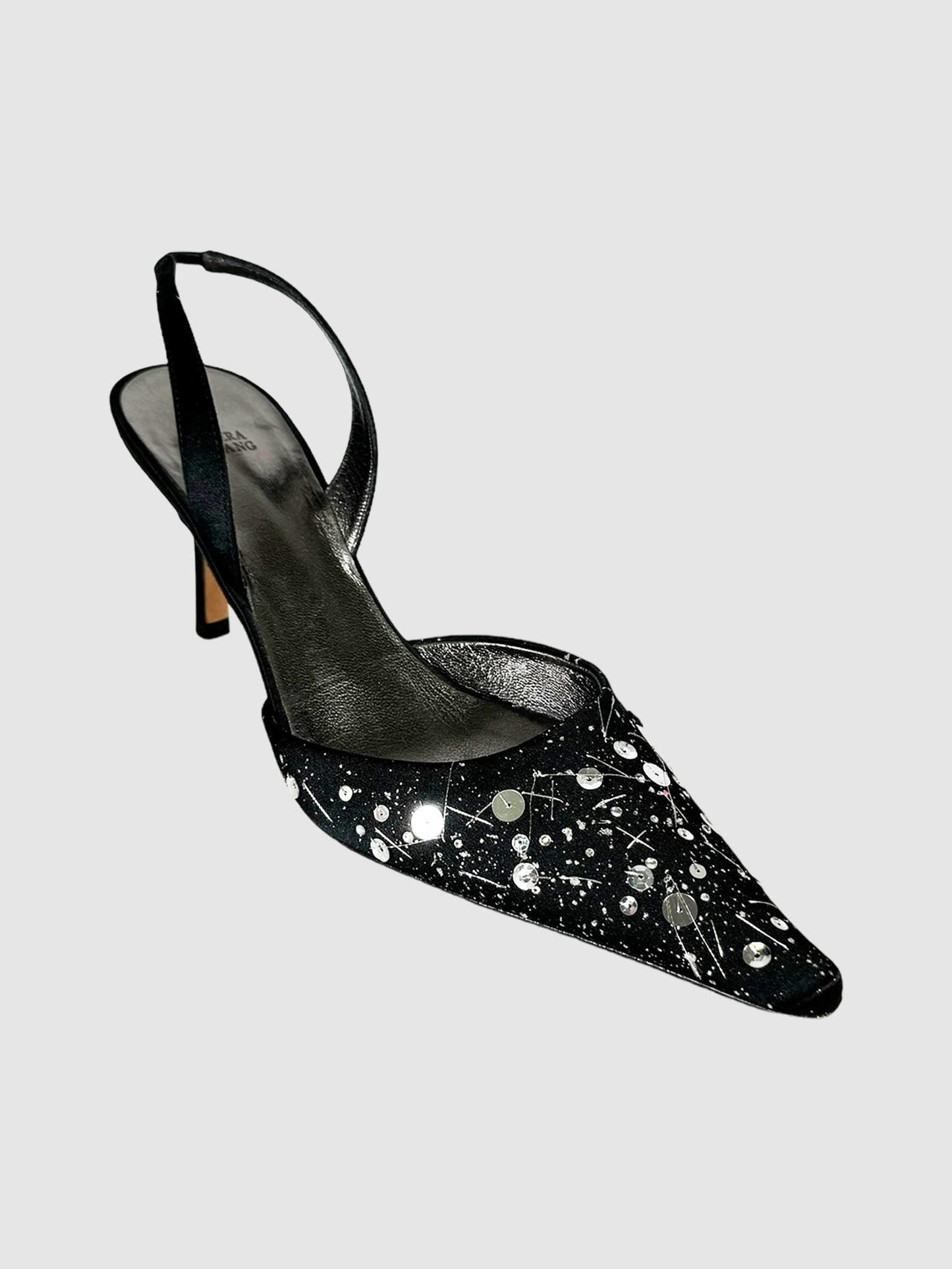 Vera Wang Satin Sequin Embellished Slingback Pumps Size 37.5 Consignment Secondhand Designer Luxury Resale Toronto Trendy