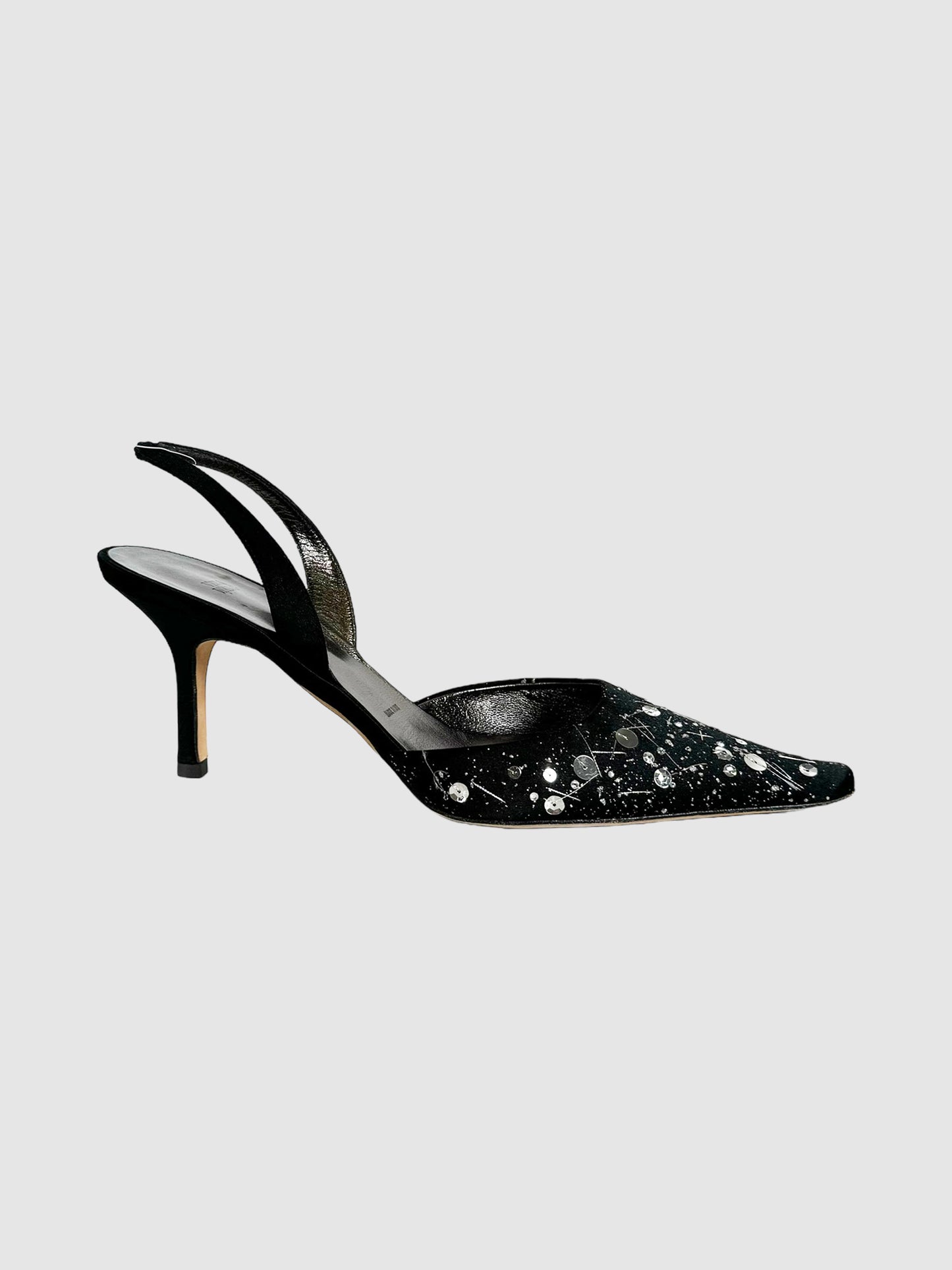 Vera Wang Satin Sequin Embellished Slingback Pumps Size 37.5 Consignment Secondhand Designer Luxury Resale Toronto Trendy