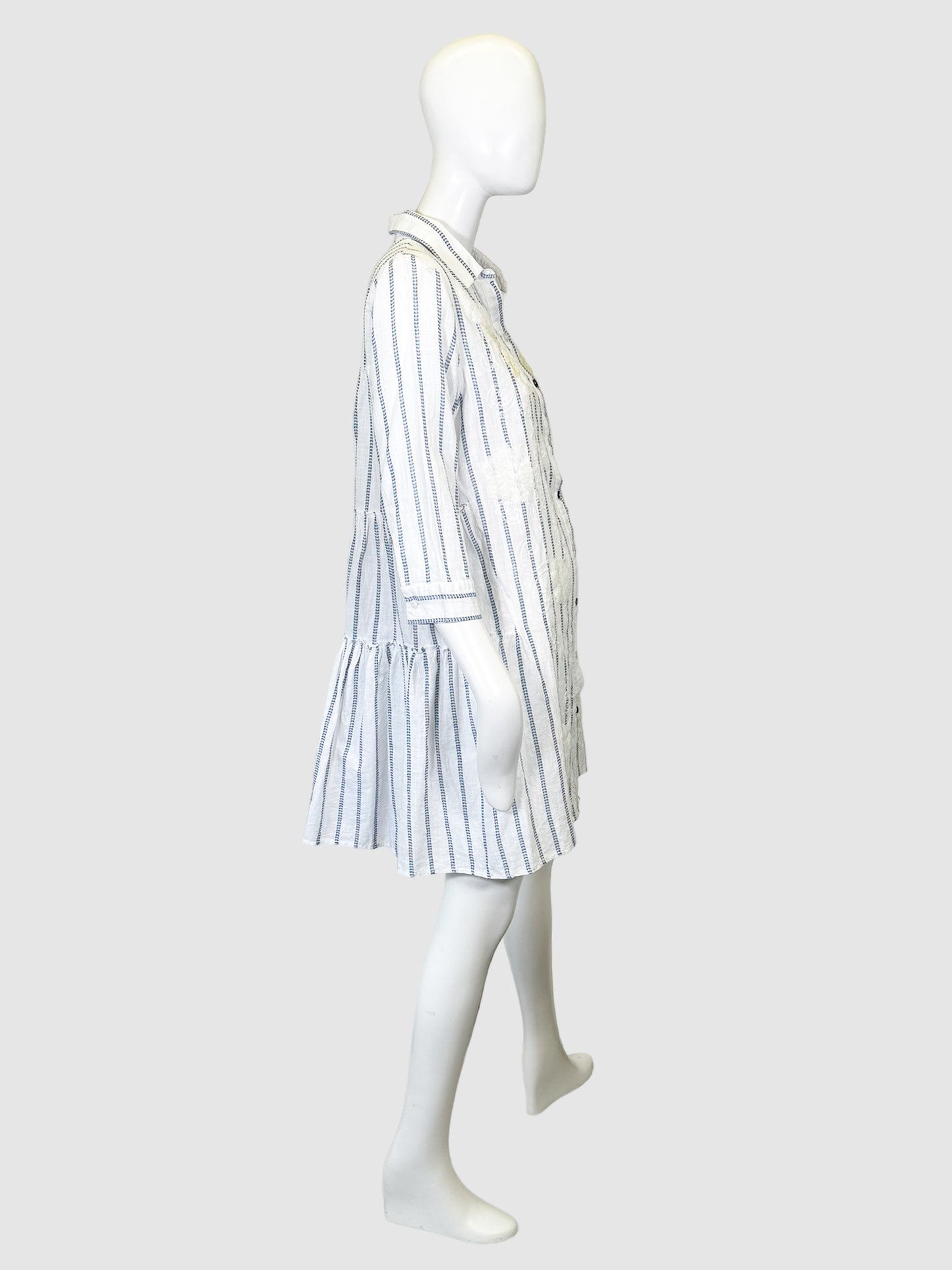 Bognar Blu Striped Beaded Button-Up Dress - Size S/M