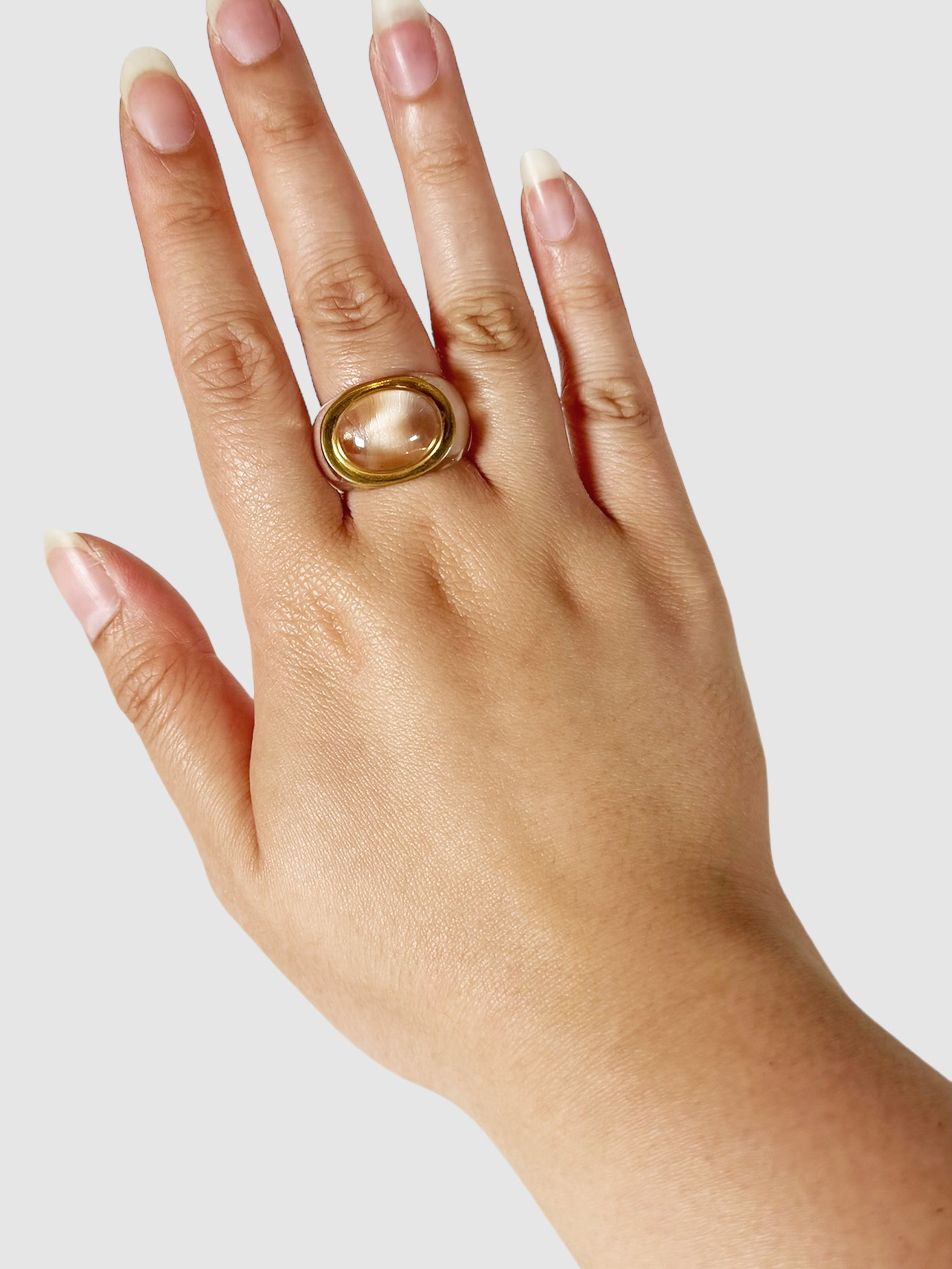 Baccarat Transparent Crystal Ring with Gold-Tone Outline Consignment Secondhand Designer Luxury Resale Toronto Trendy
