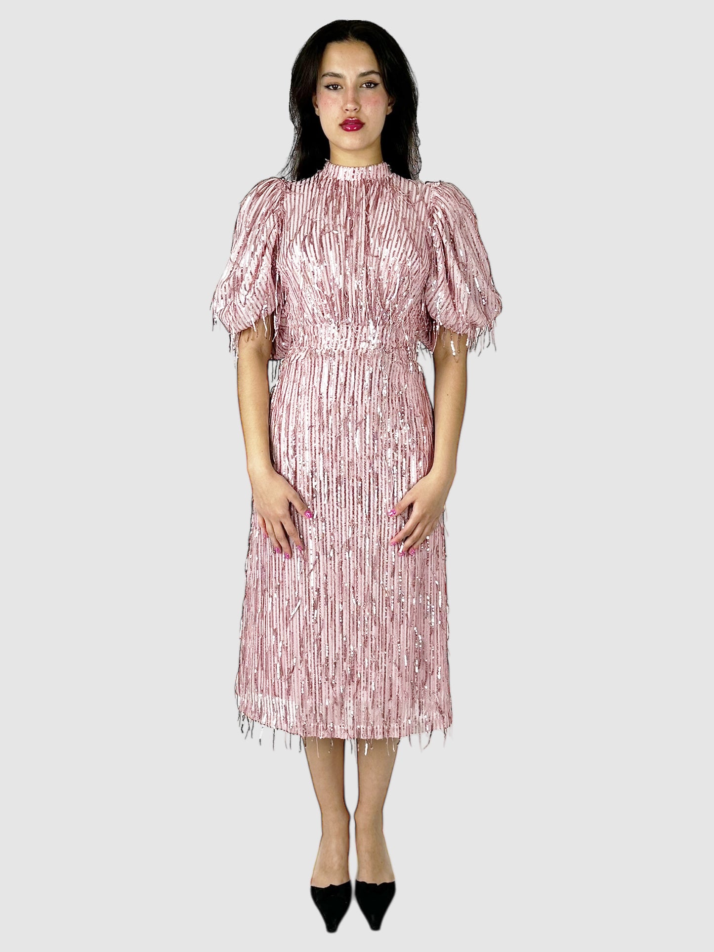 Sequinned Fringe Dawn Midi Dress - Size S