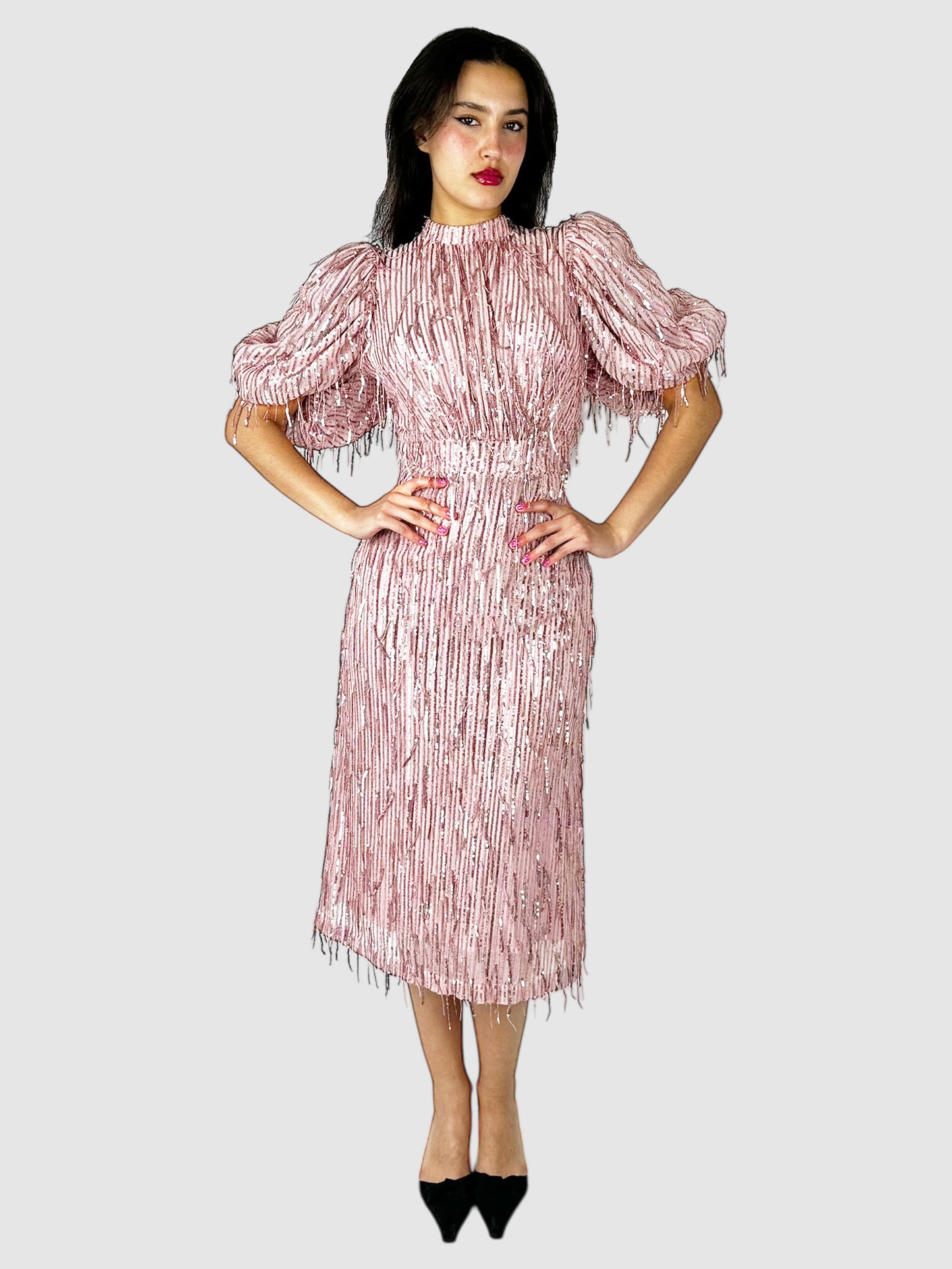 Sequinned Fringe Dawn Midi Dress - Size S