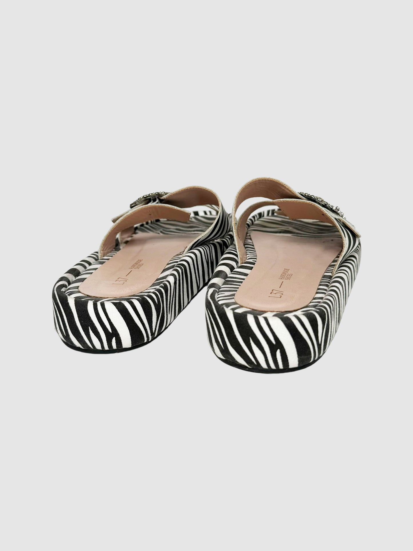 Zebra Print Crystal Buckle Slides - Size 40