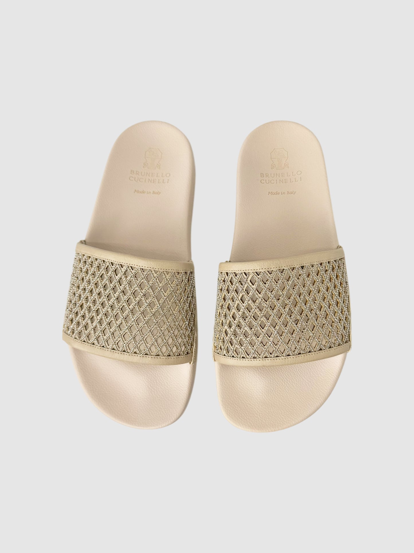 Monili Trim Leather Slides - Size 40
