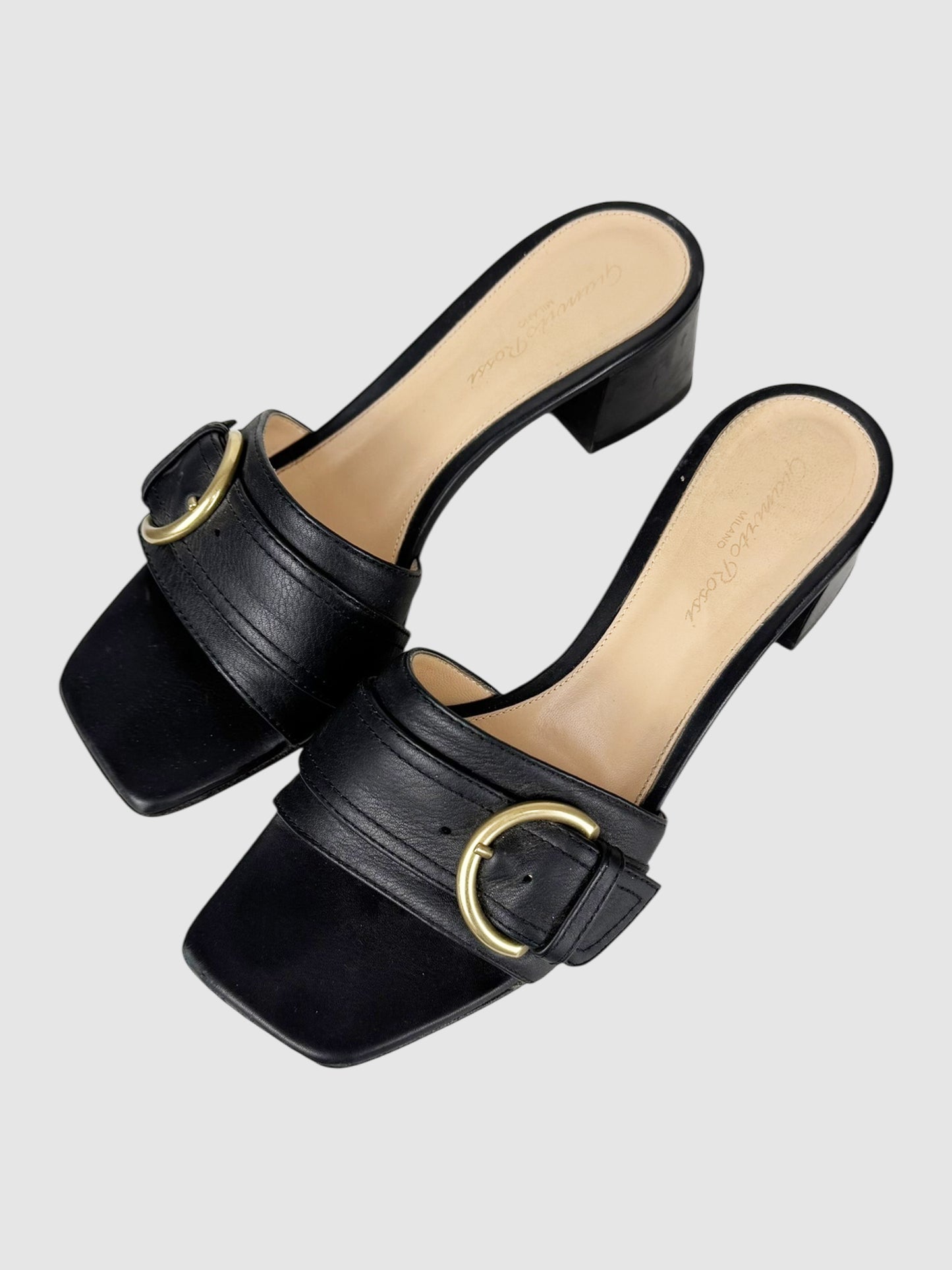 Buckle Leather Sandals - Size 37.5