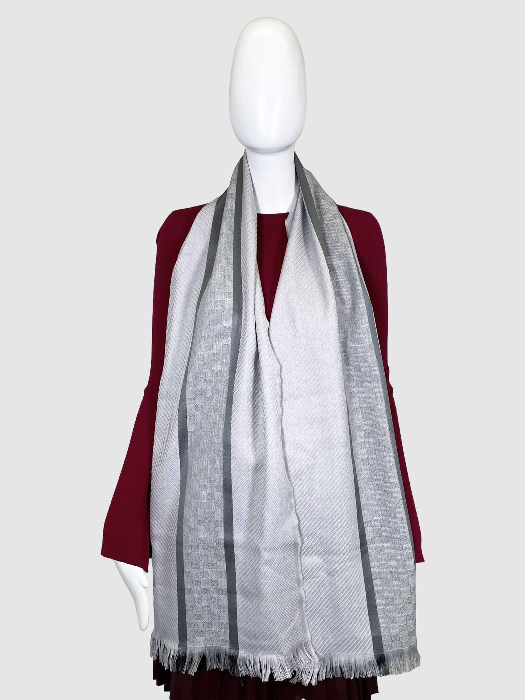 Stripe Scarf with Fringe Trim