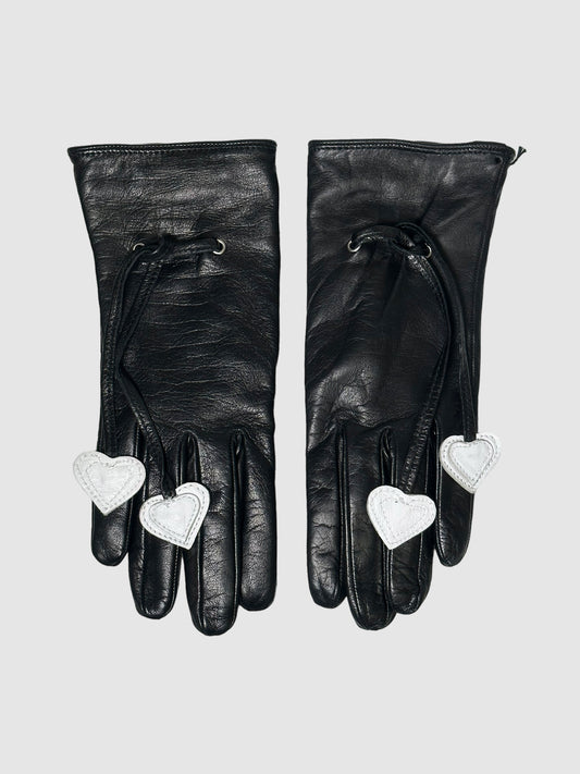 Leather Gloves with Hearts - Size 7