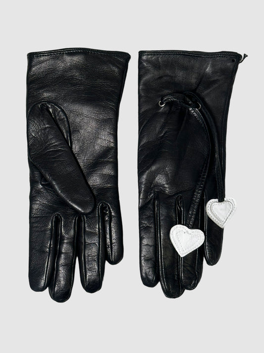 Leather Gloves with Hearts - Size 7