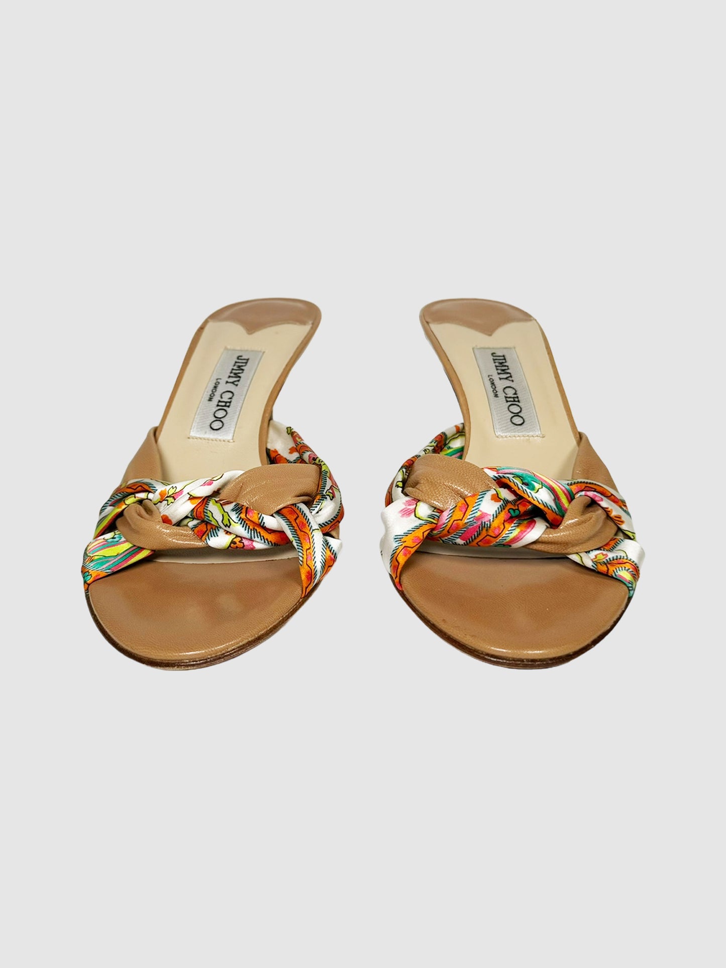 Jimmy Choo Braided Silk and Leather Strappy Heel Sandals Size 37 Consignment Secondhand Designer Luxury Resale Toronto Trendy