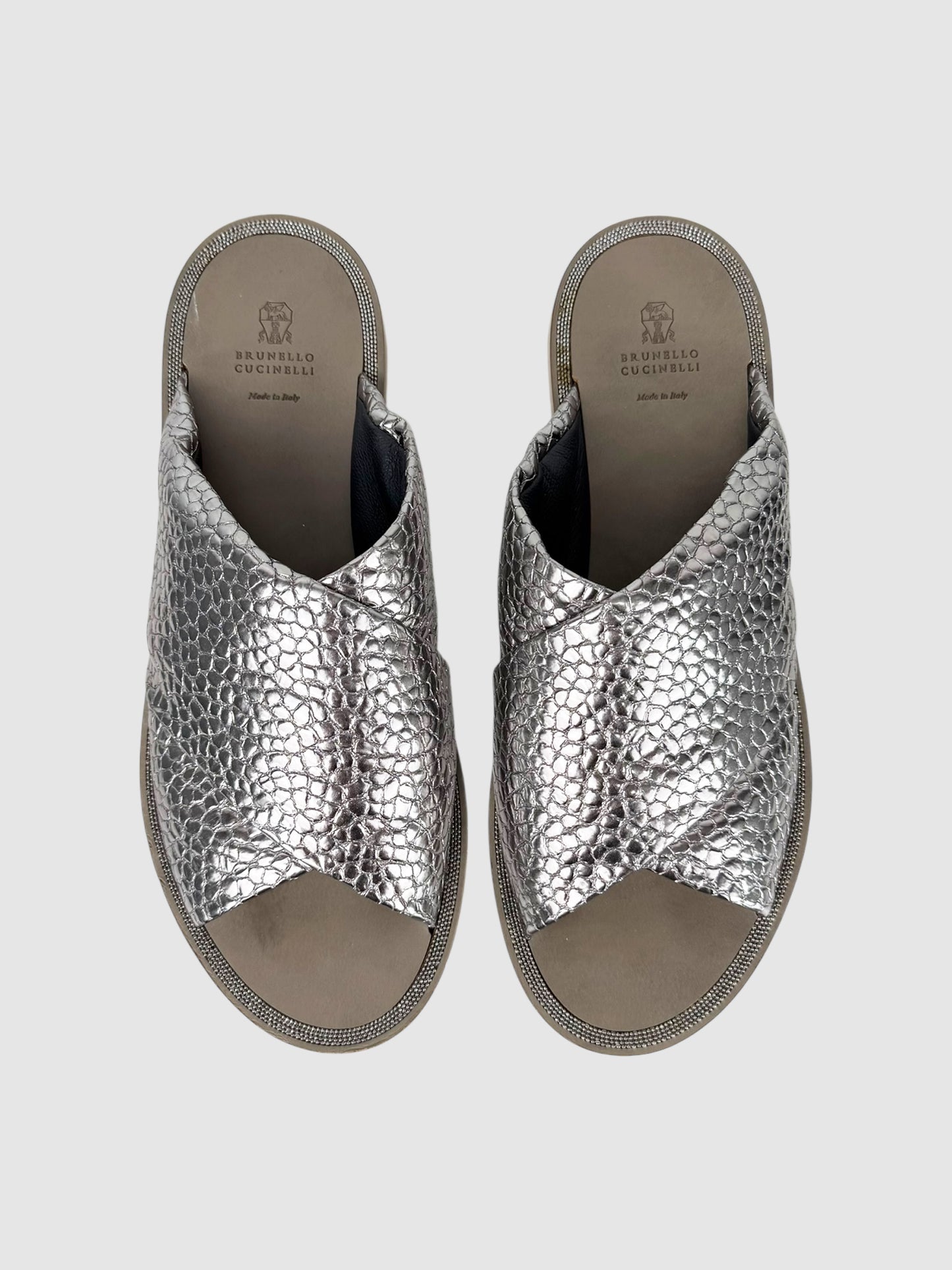 Metallic Leather Slides