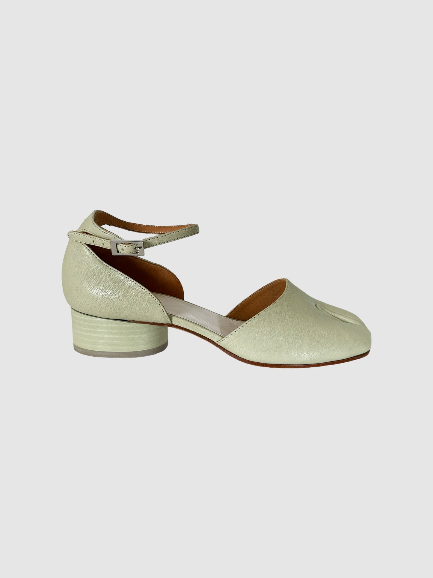 Maison Margiela Mint Green Tabi Ankle Strap Block Heel Sandals Consignment Luxury Presale Secondhand