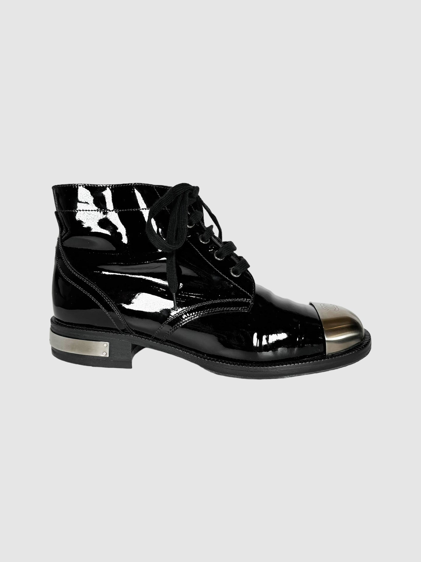 Patent Leather Combat Boots - Size 40