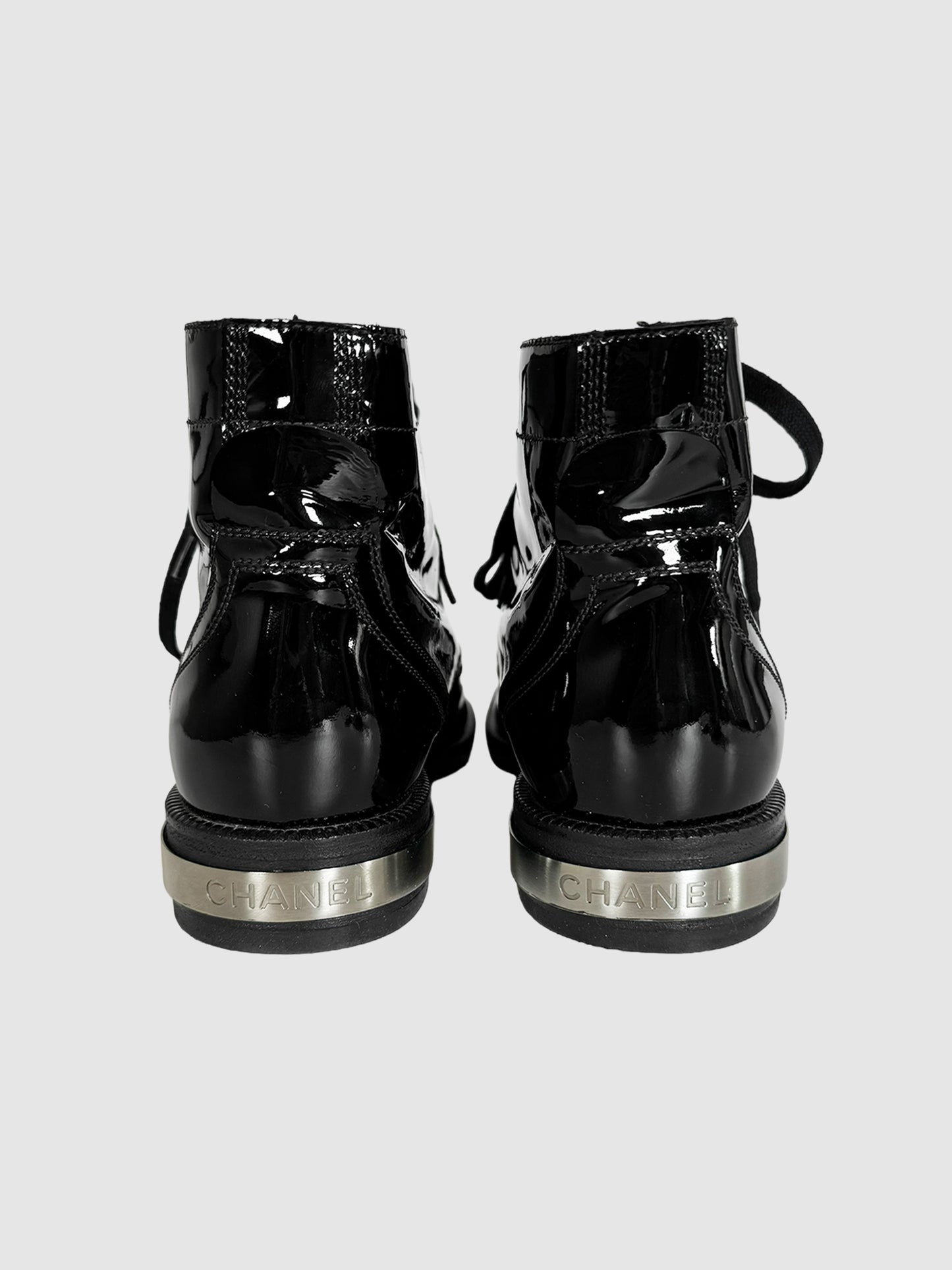 Patent Leather Combat Boots - Size 40