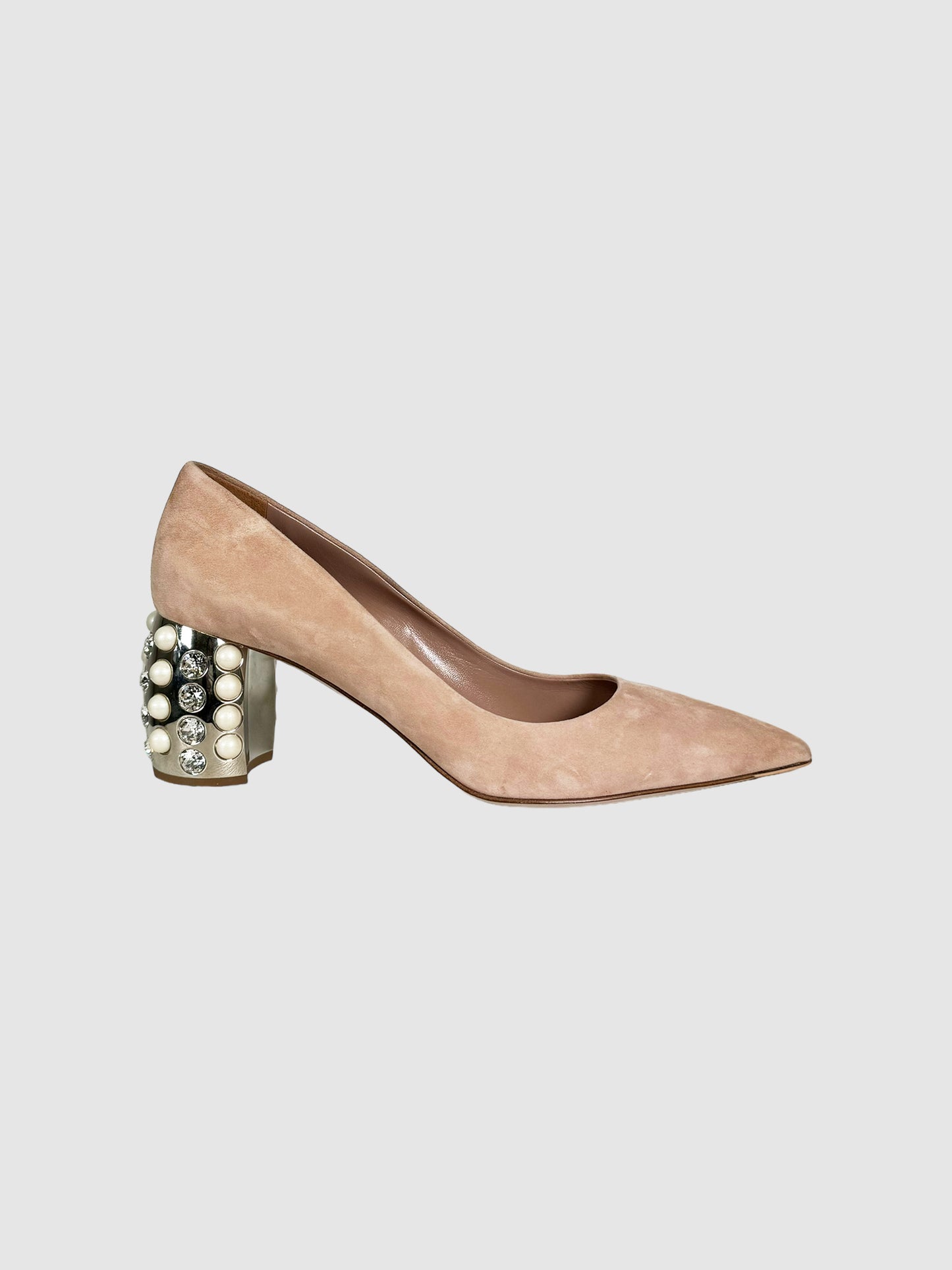 Suede Crystal Embellishment Pumps - Size 39