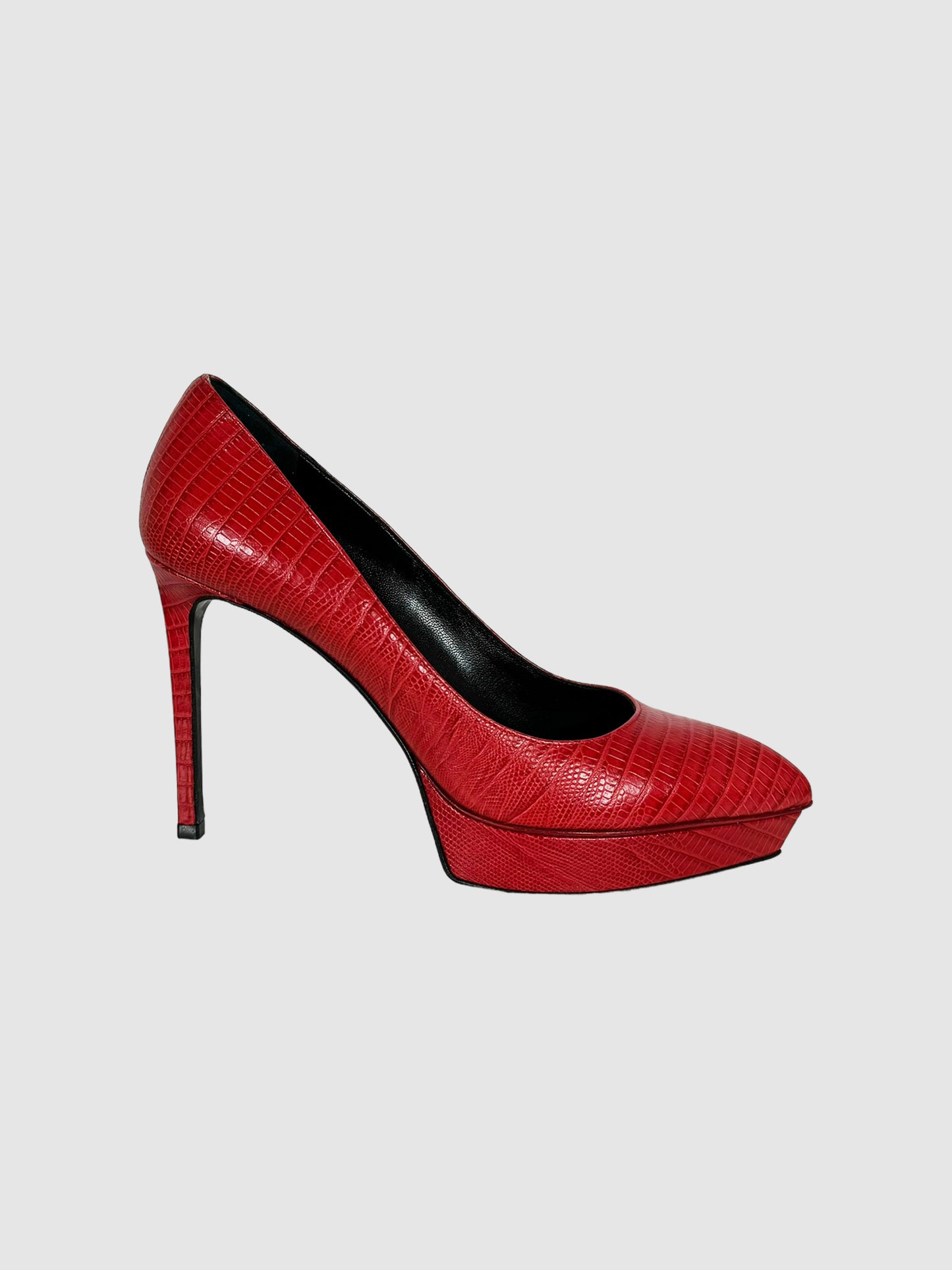 Saint Laurent Janis Croc Embossed Leather Platform Pumps Size 39 Consignment Secondhand Designer Luxury Resale Toronto Trendy