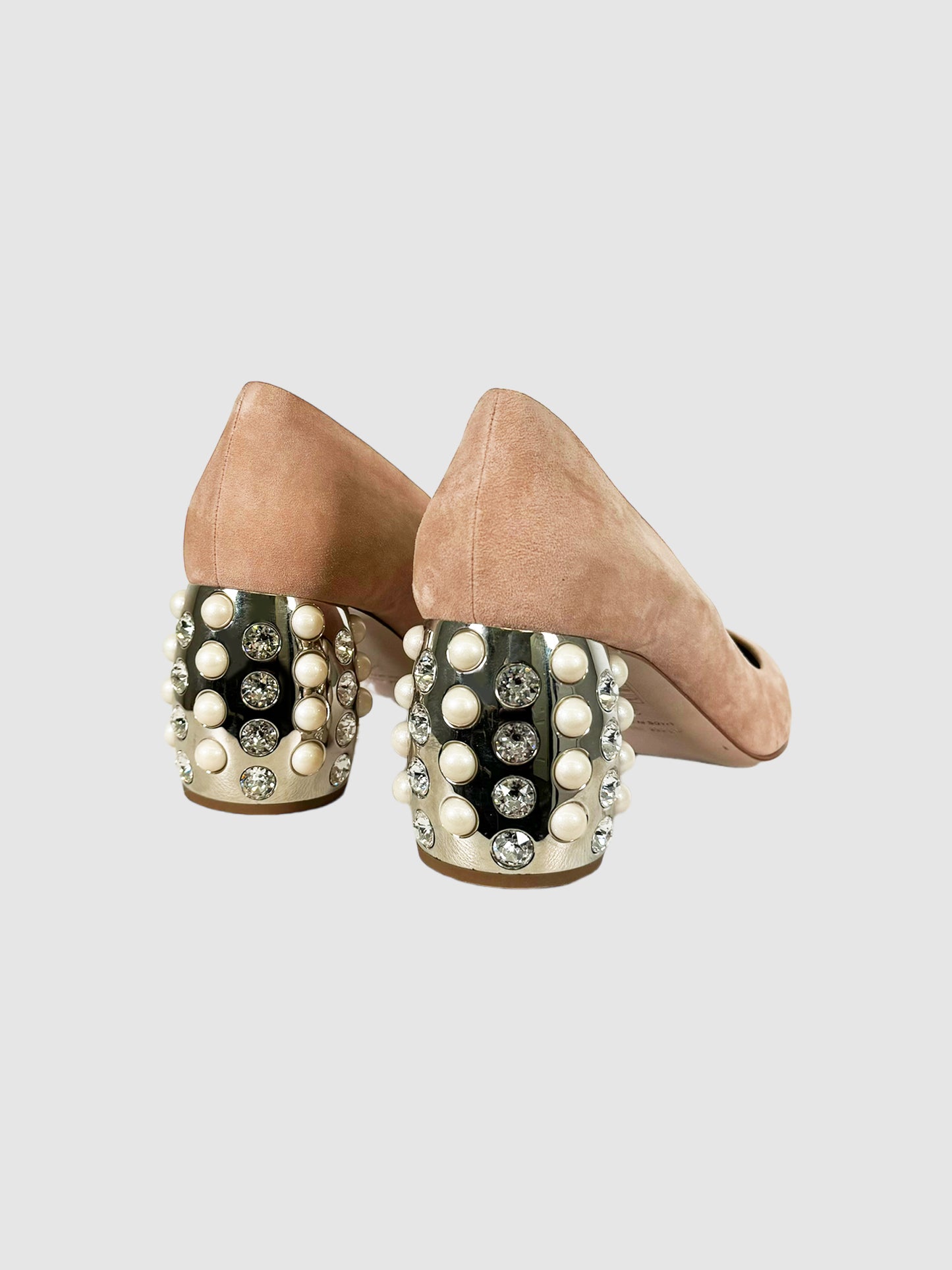 Suede Crystal Embellishment Pumps - Size 39