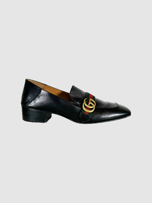 Gucci Double G Leather Loafers with Stripes - Size 42
