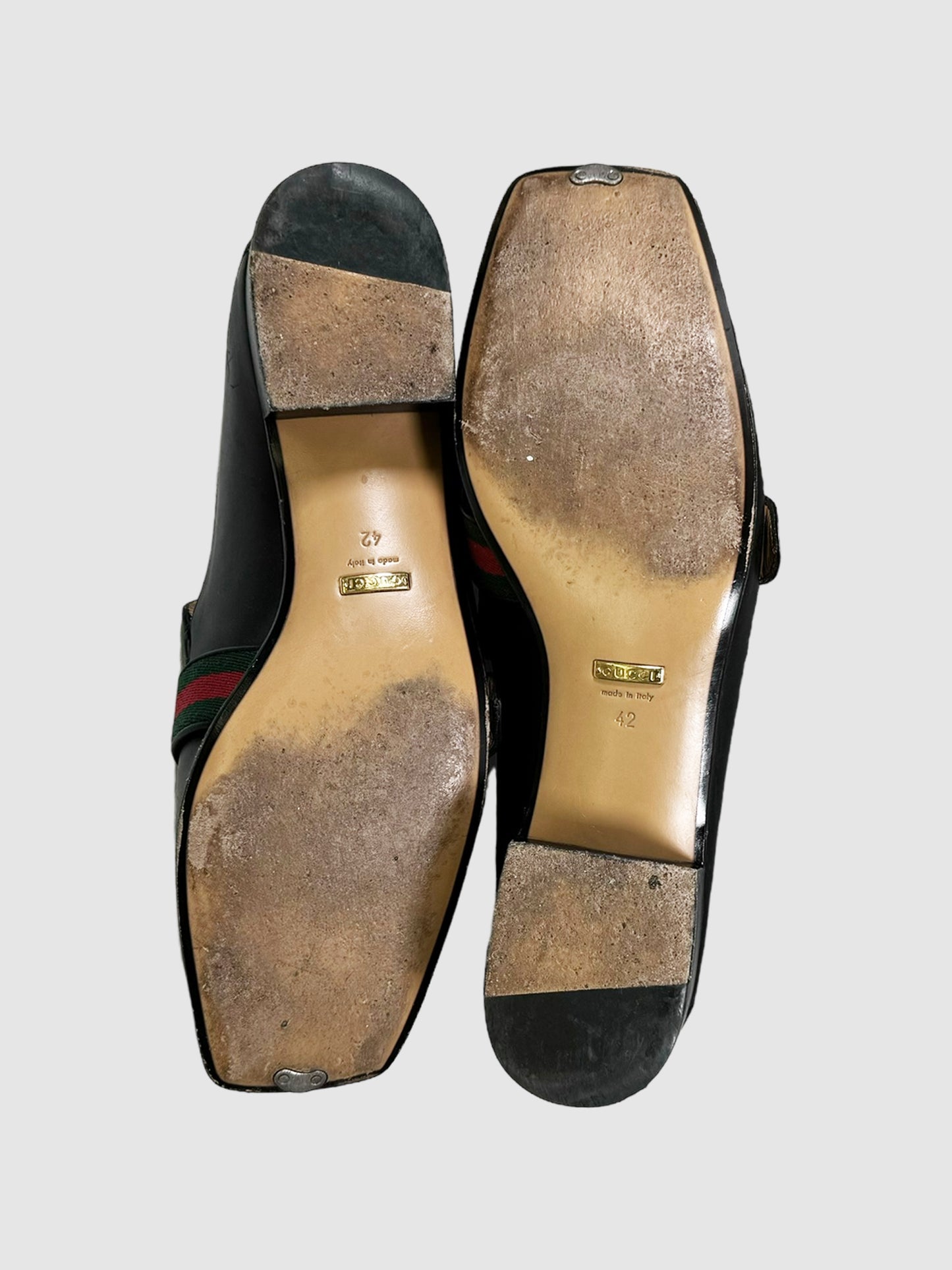 Double G Leather Loafers with Stripes - Size 42