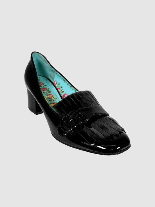 Gucci Black Patent Leather Fringe Marmont GG Loafer Pumps, Size 42