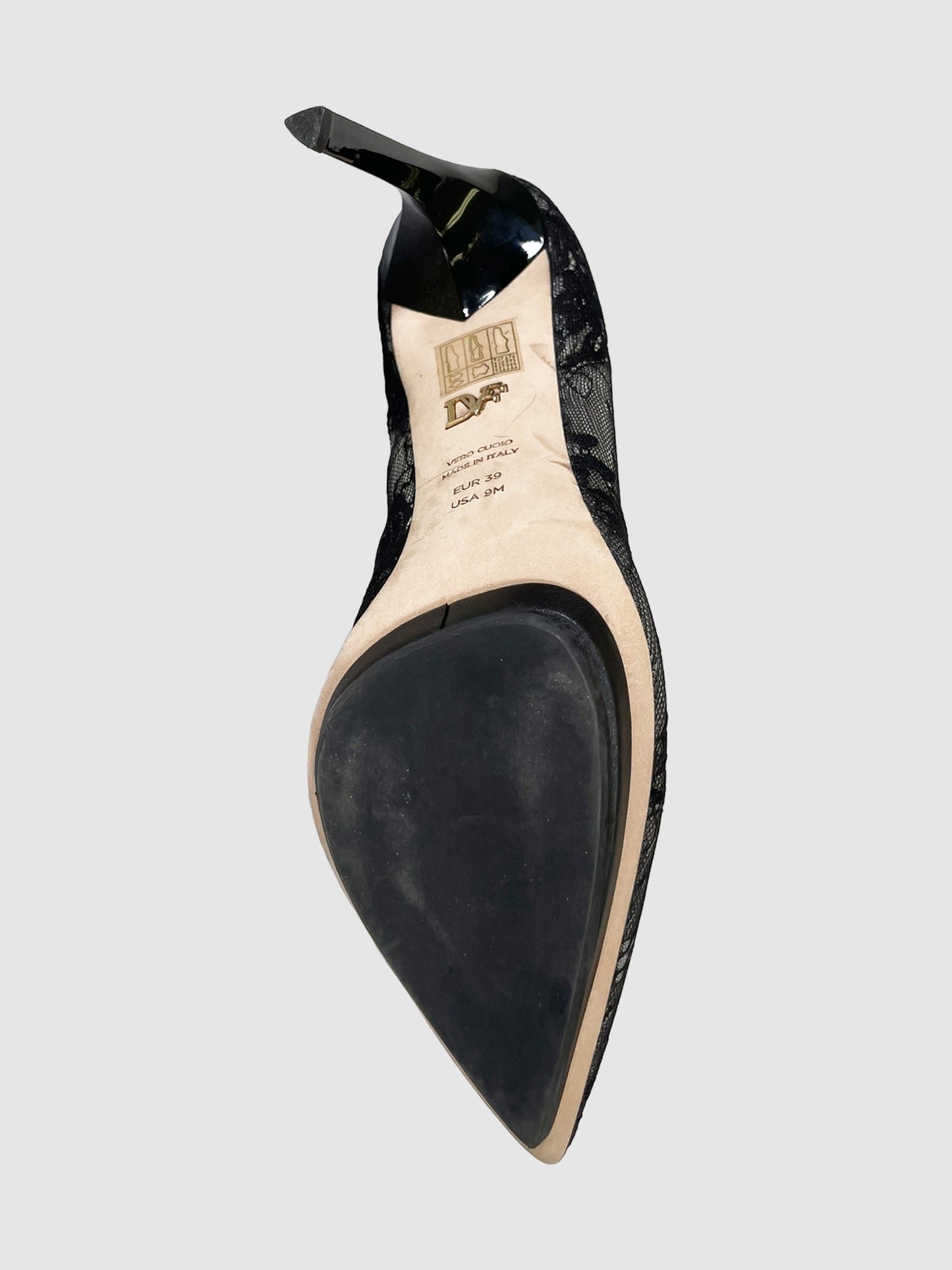 Diane von Furstenberg Black Lace Pointed Toe Pumps - Size 8.5