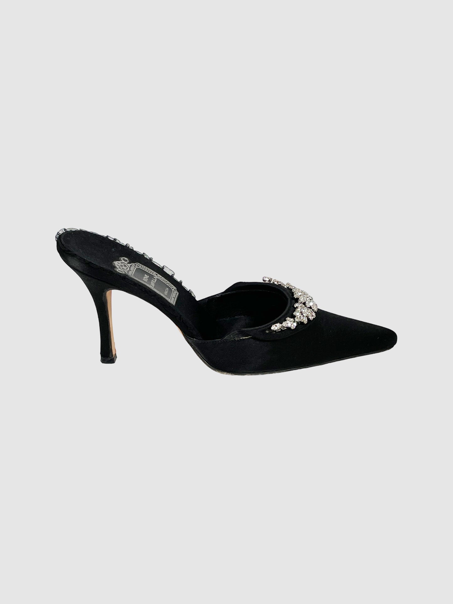 Satin Mules with Floral Embellishing - Size 38
