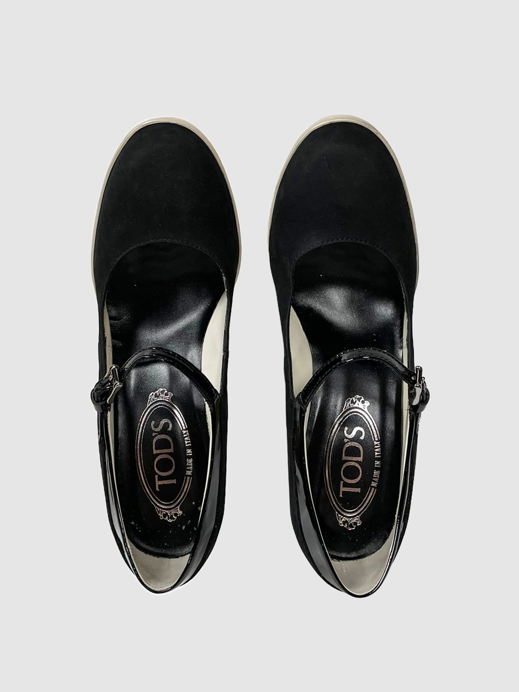 Tod's Black Suede Leather Mary Janes - Size 37