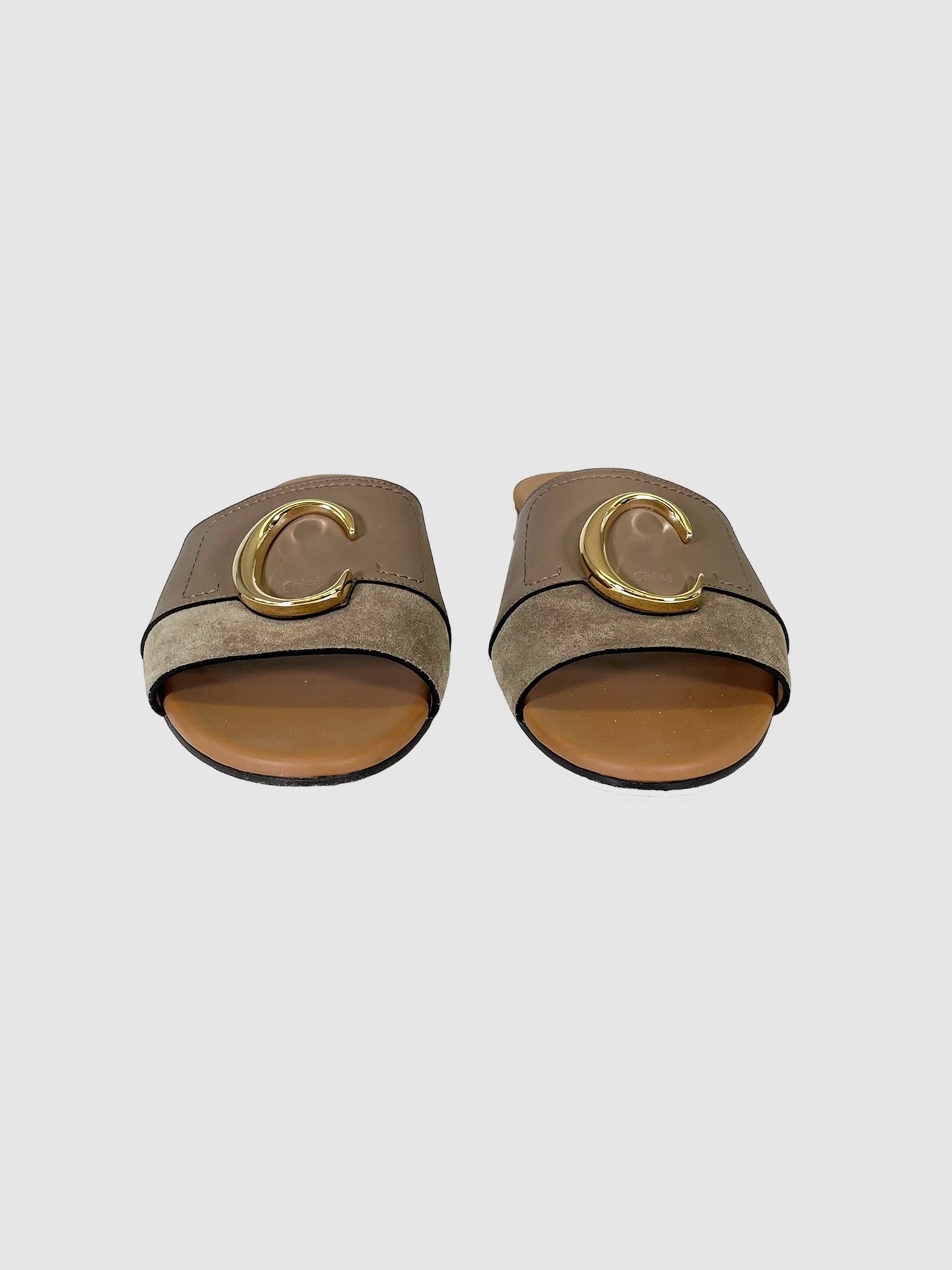 C Flat Leather Slide Sandals - Size 38.5