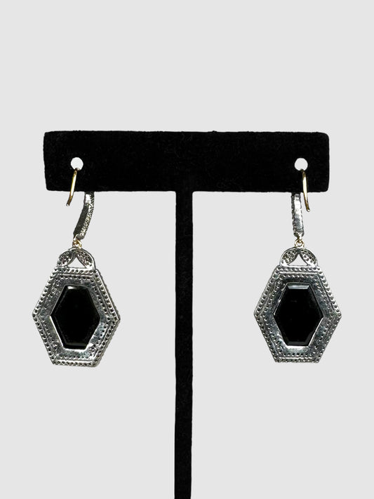 Victorian Black Spinel and Diamond Earrings