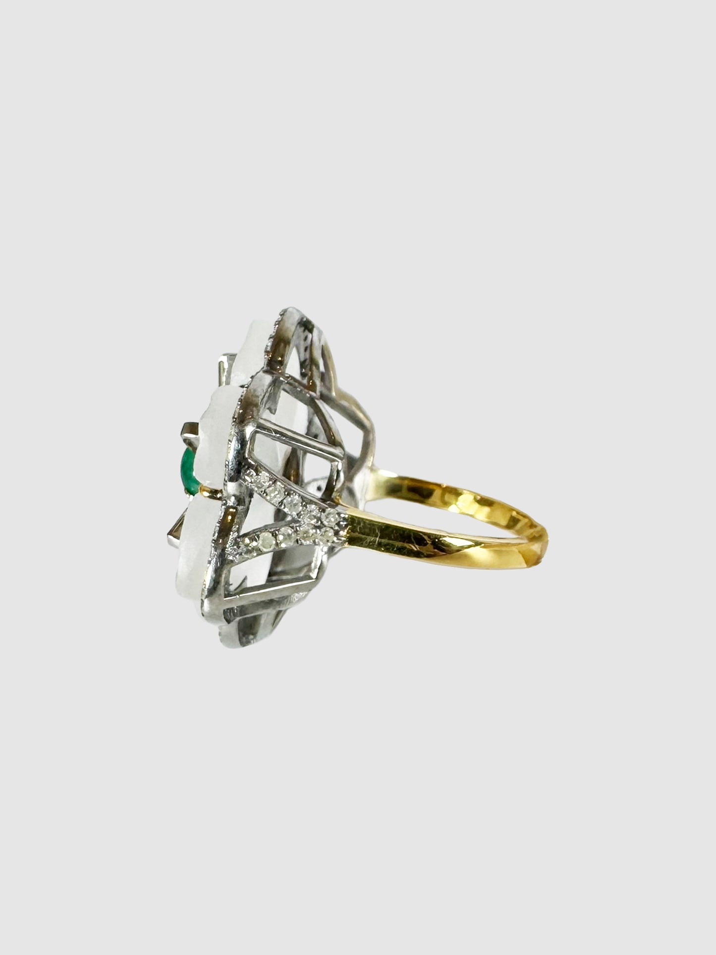 Flower Victorian Diamond Emerald Ring