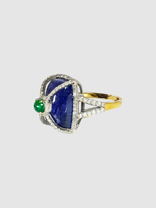 Victorian Tanzanite and Emerald Ring