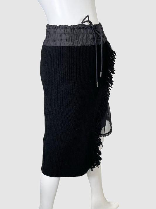 Knit Midi Skirt with Fringe Slit - Size XS