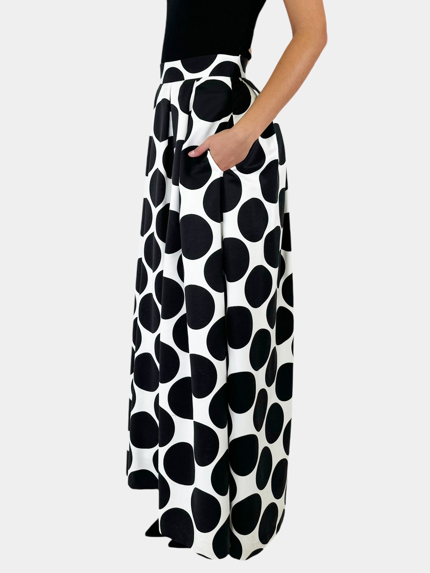 Pleated Polka Dot Print Maxi Skirt - Size S