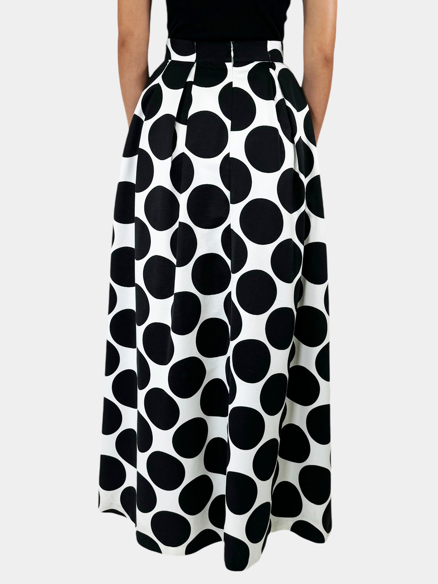 Pleated Polka Dot Print Maxi Skirt - Size S