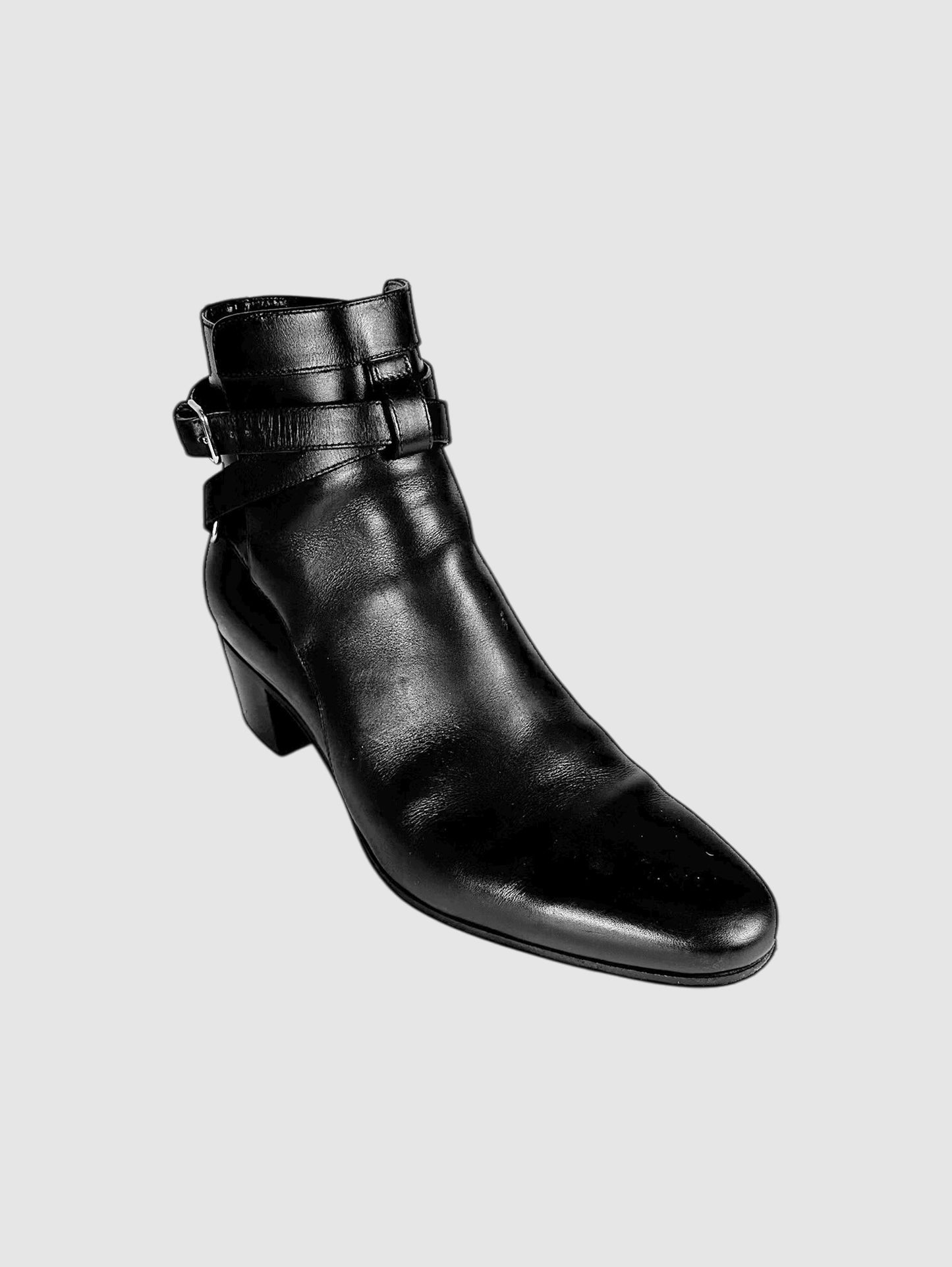 Buckle Strap Heeled Ankle Boots - Size 37