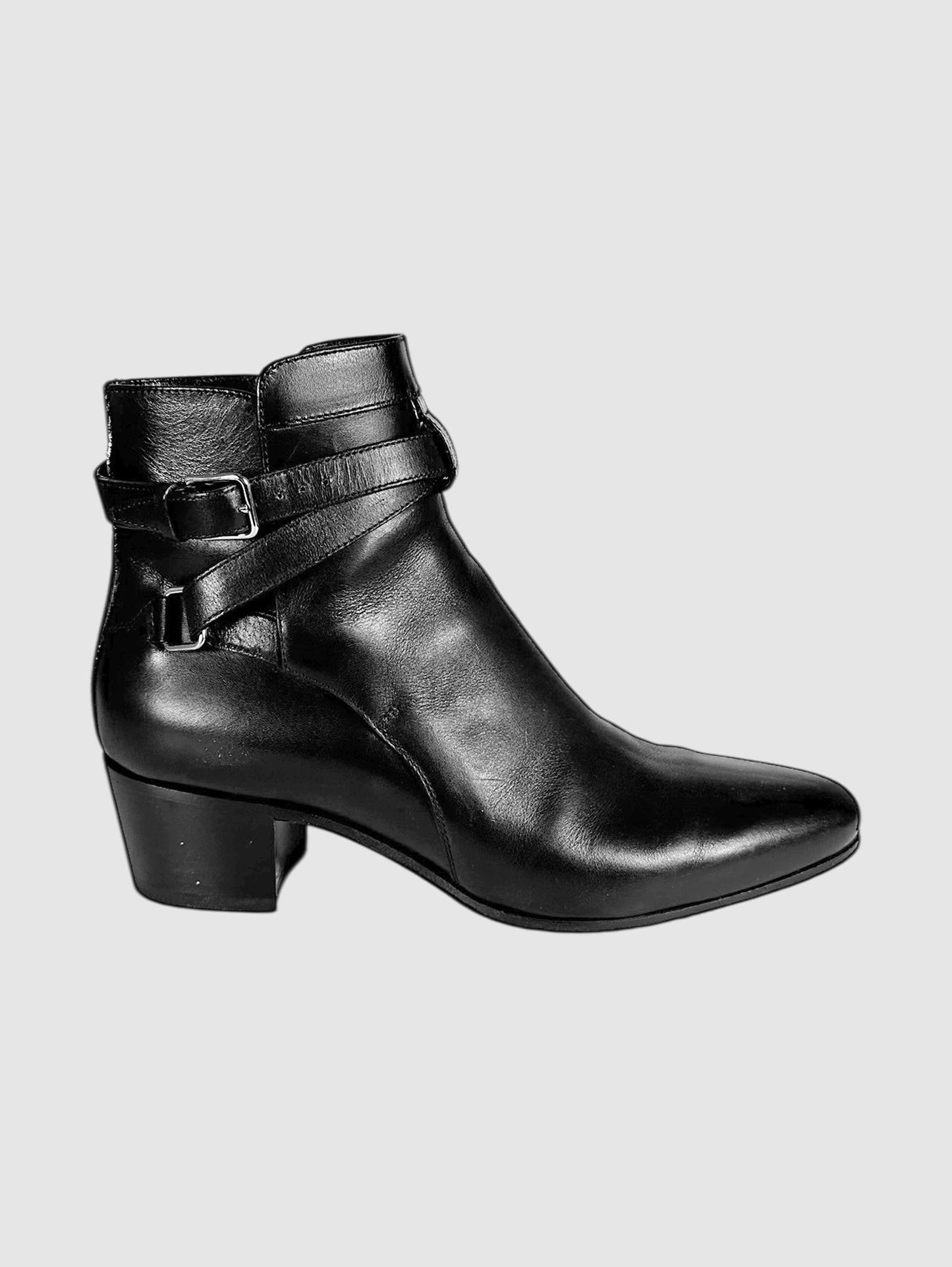 Buckle Strap Heeled Ankle Boots - Size 37
