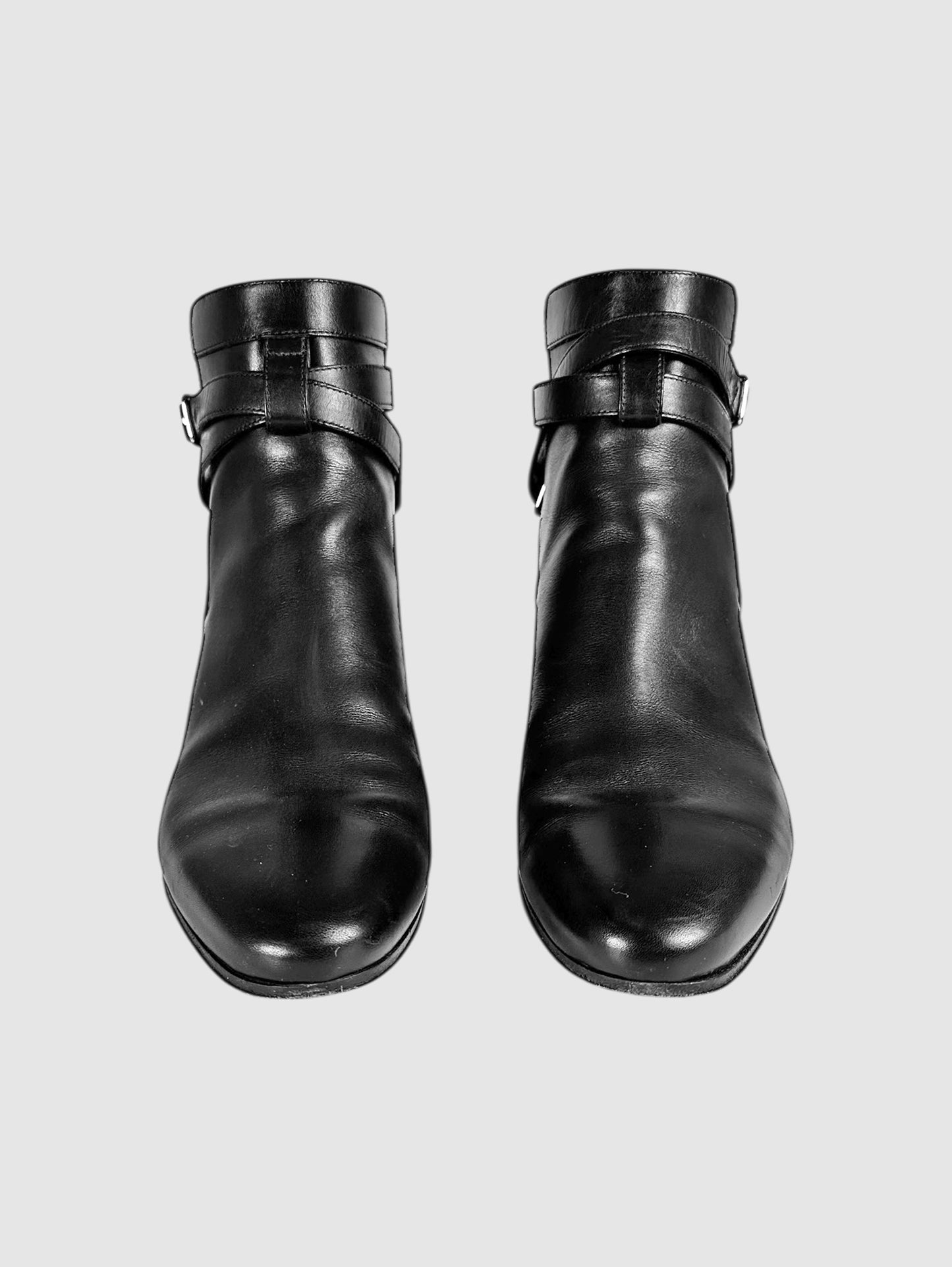 Buckle Strap Heeled Ankle Boots - Size 37