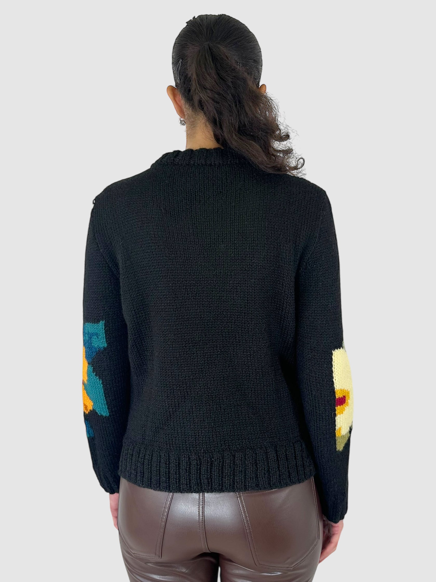 Wool Flower Design Knit Sweater - Size S