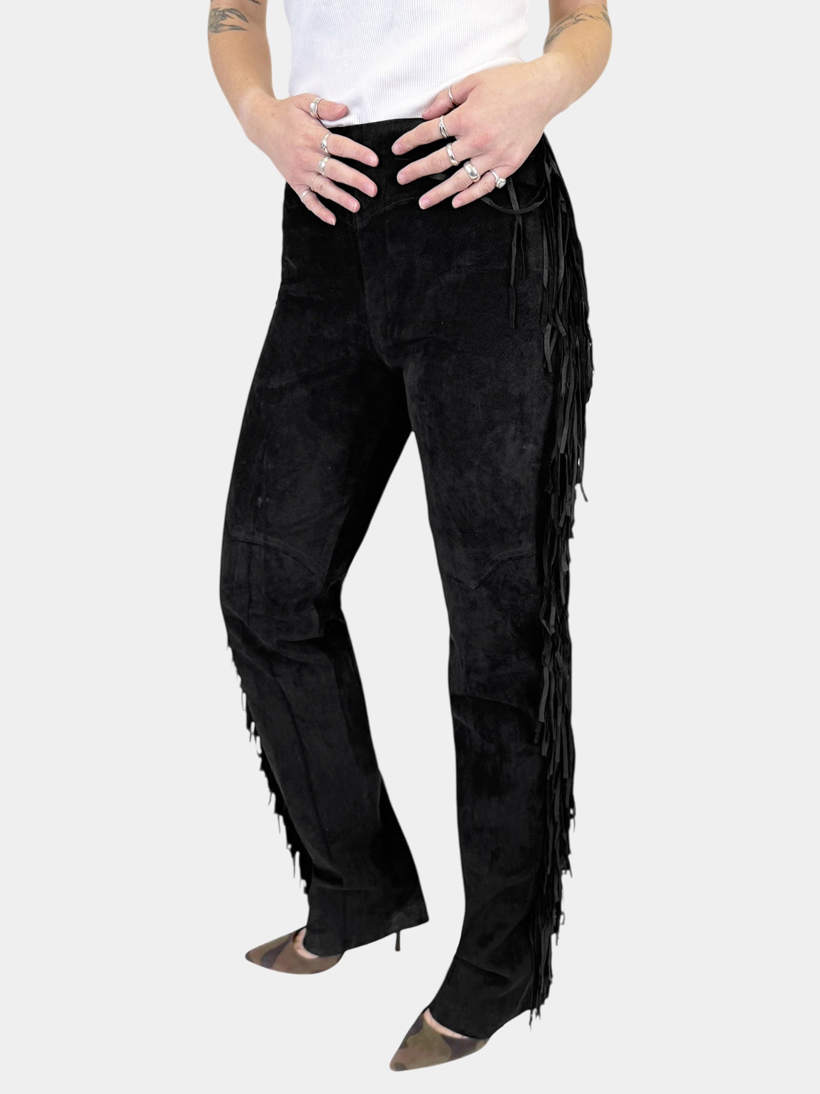 Suede Fringe Pants - Size 6