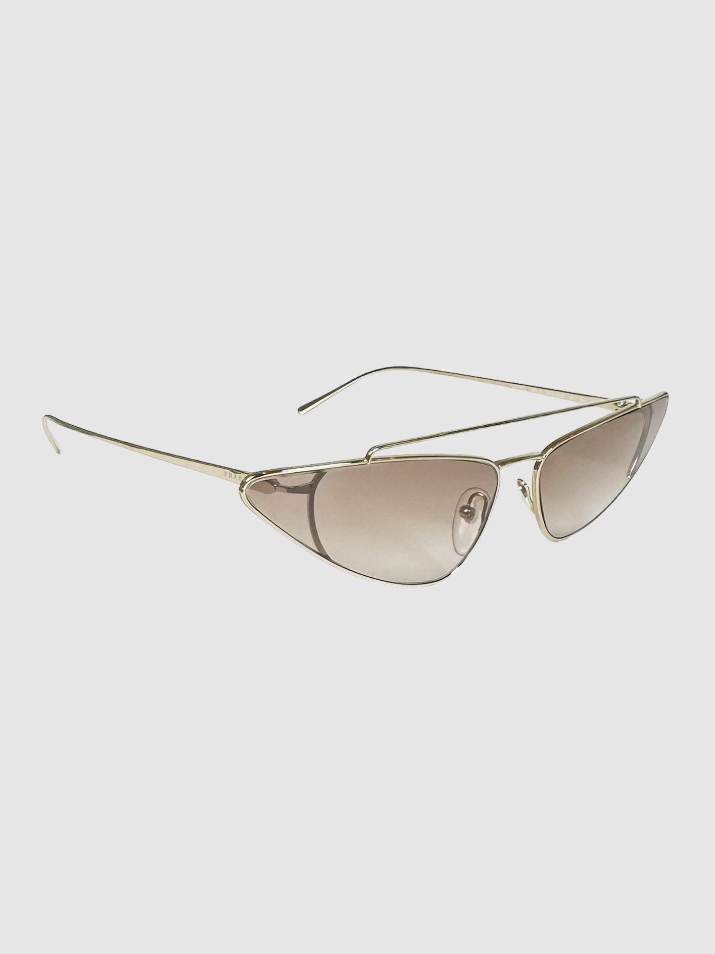Prada UltraVox Light Gold Slim Cat-Eye Mirrored Sunglasses Consignment Secondhand Designer Luxury Resale Toronto Trendy