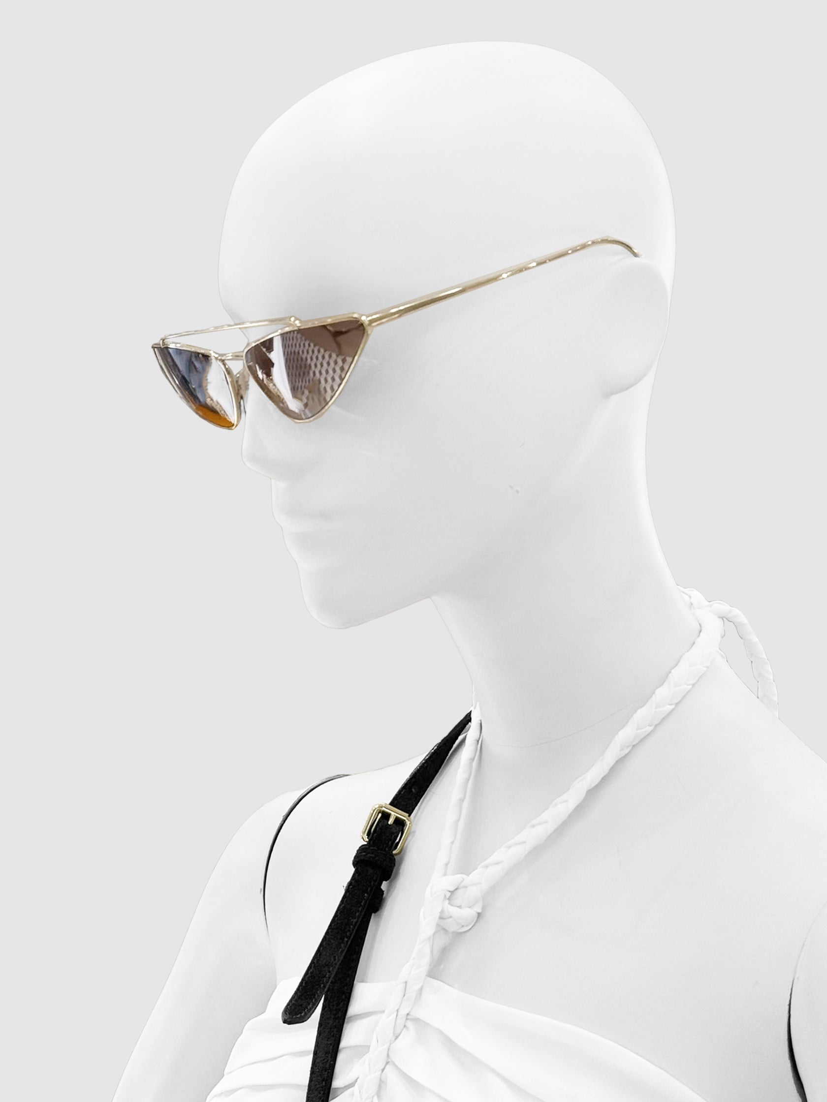 Prada UltraVox Light Gold Slim Cat-Eye Mirrored Sunglasses Consignment Secondhand Designer Luxury Resale Toronto Trendy