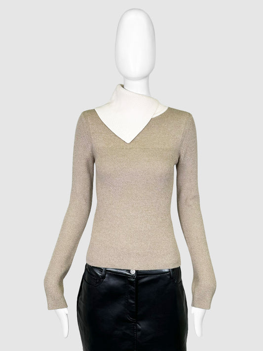 Ribbed Contrast Collar Sweater - Size M