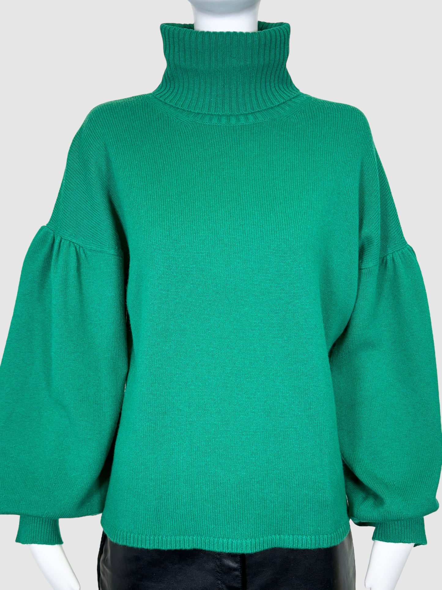 Max Mara Green Cashmere Wool Blend Turtleneck Sweater with Bell Sleeves