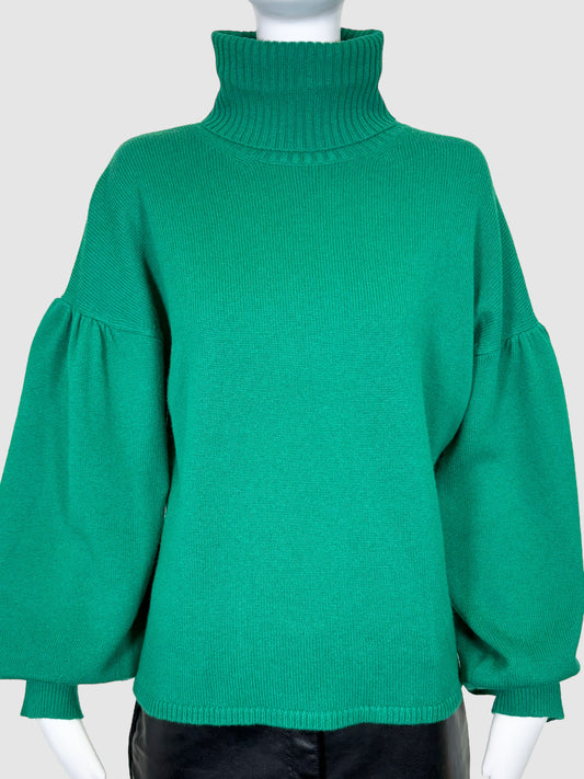 Max Mara Green Cashmere Wool Blend Turtleneck Sweater with Bell Sleeves