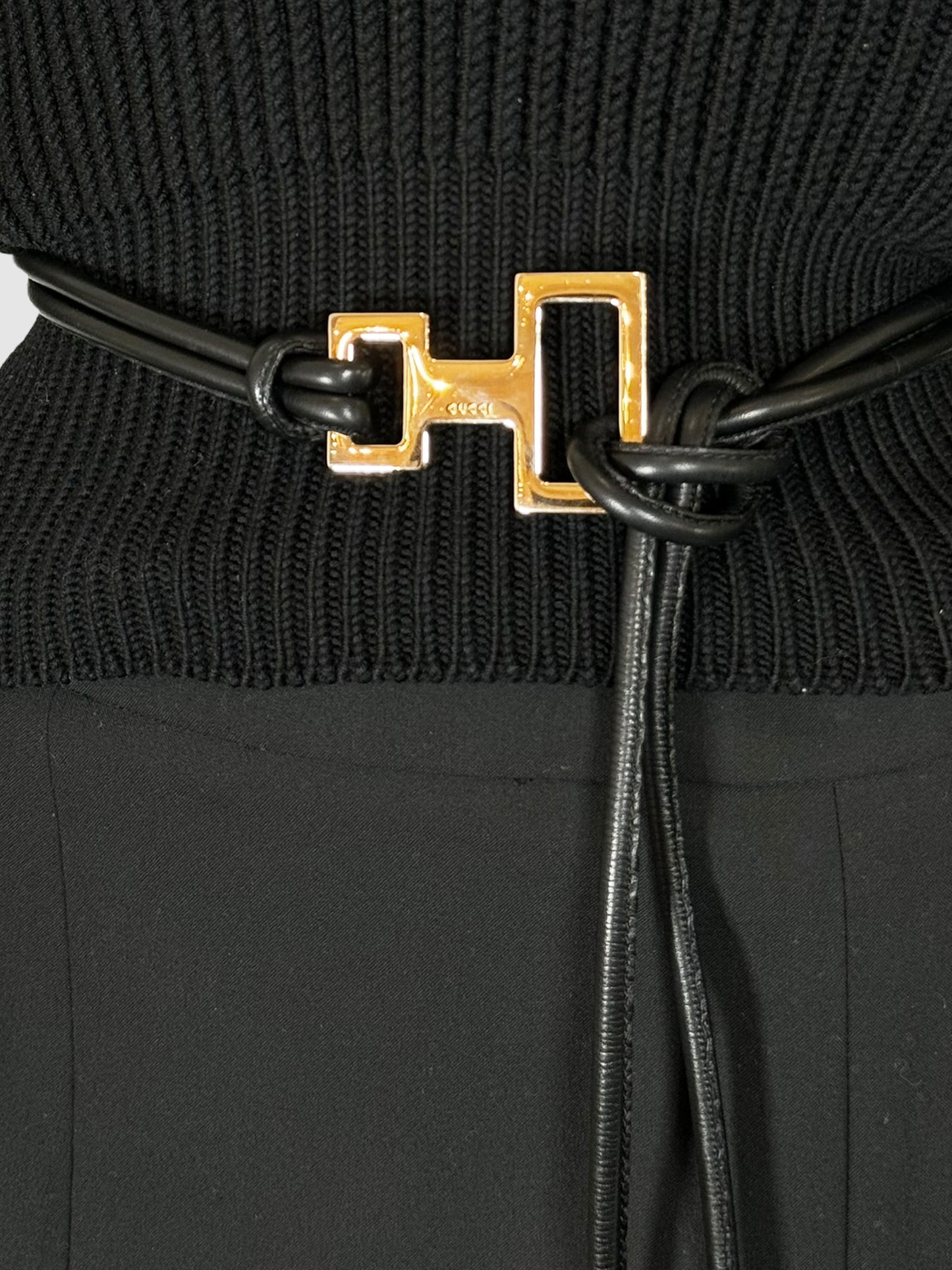 Wool V-Neck Sweater with Belt - Size S