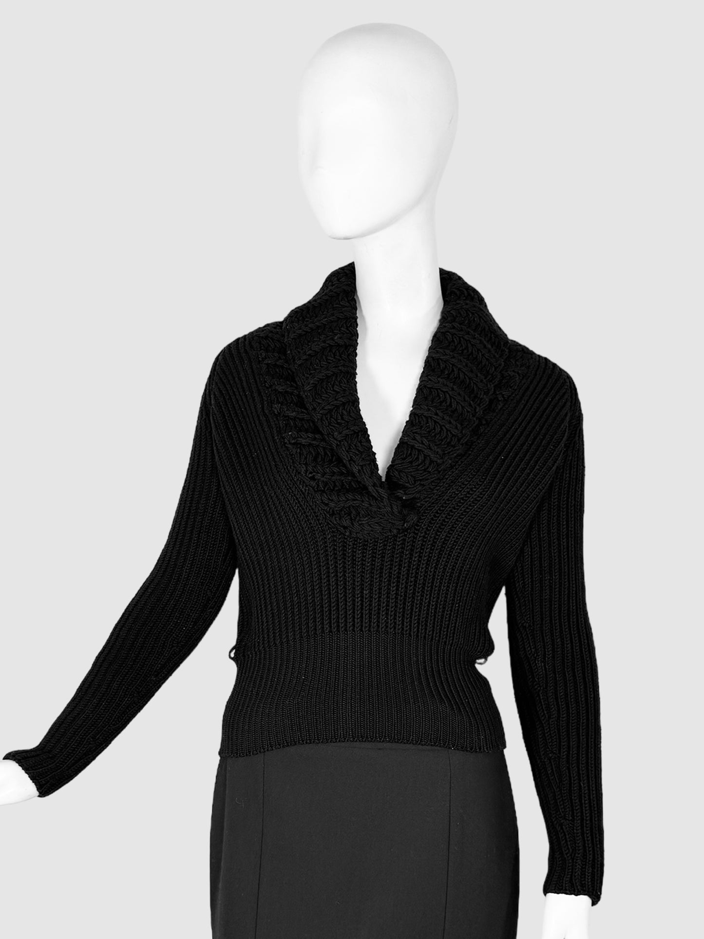 Wool V-Neck Sweater with Belt - Size S