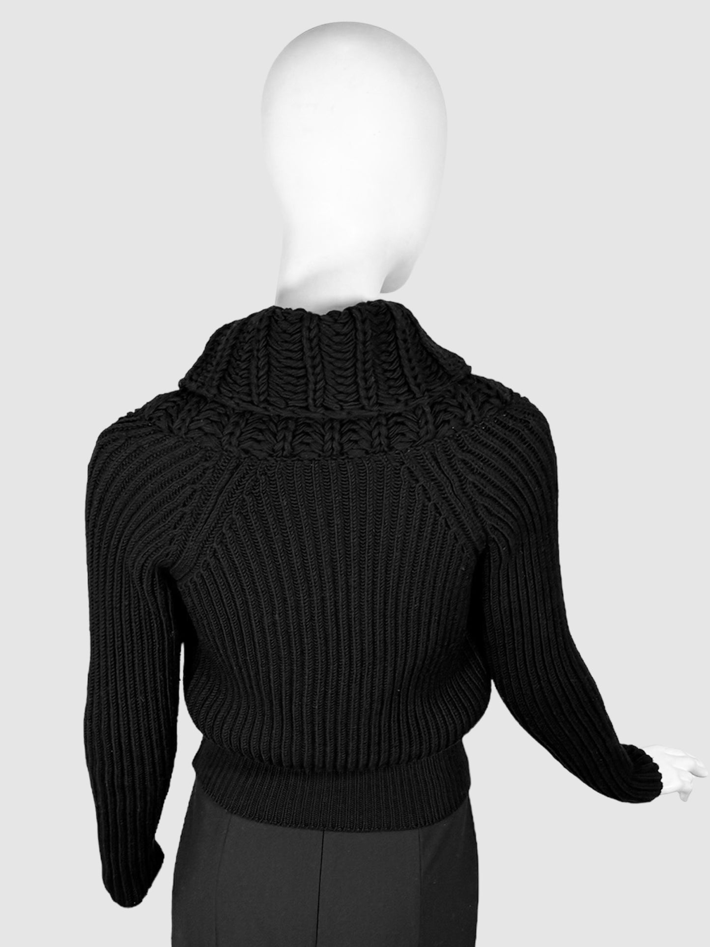 Wool V-Neck Sweater with Belt - Size S