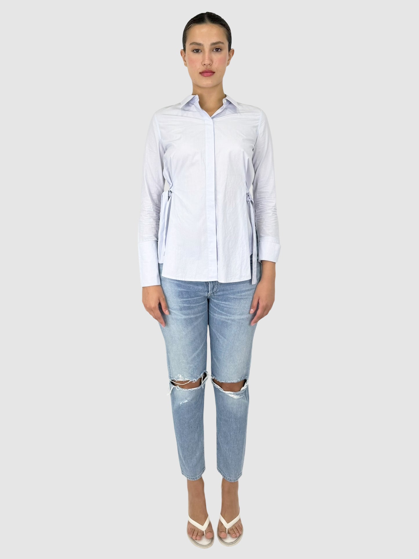 Side Tie Button-Up Top