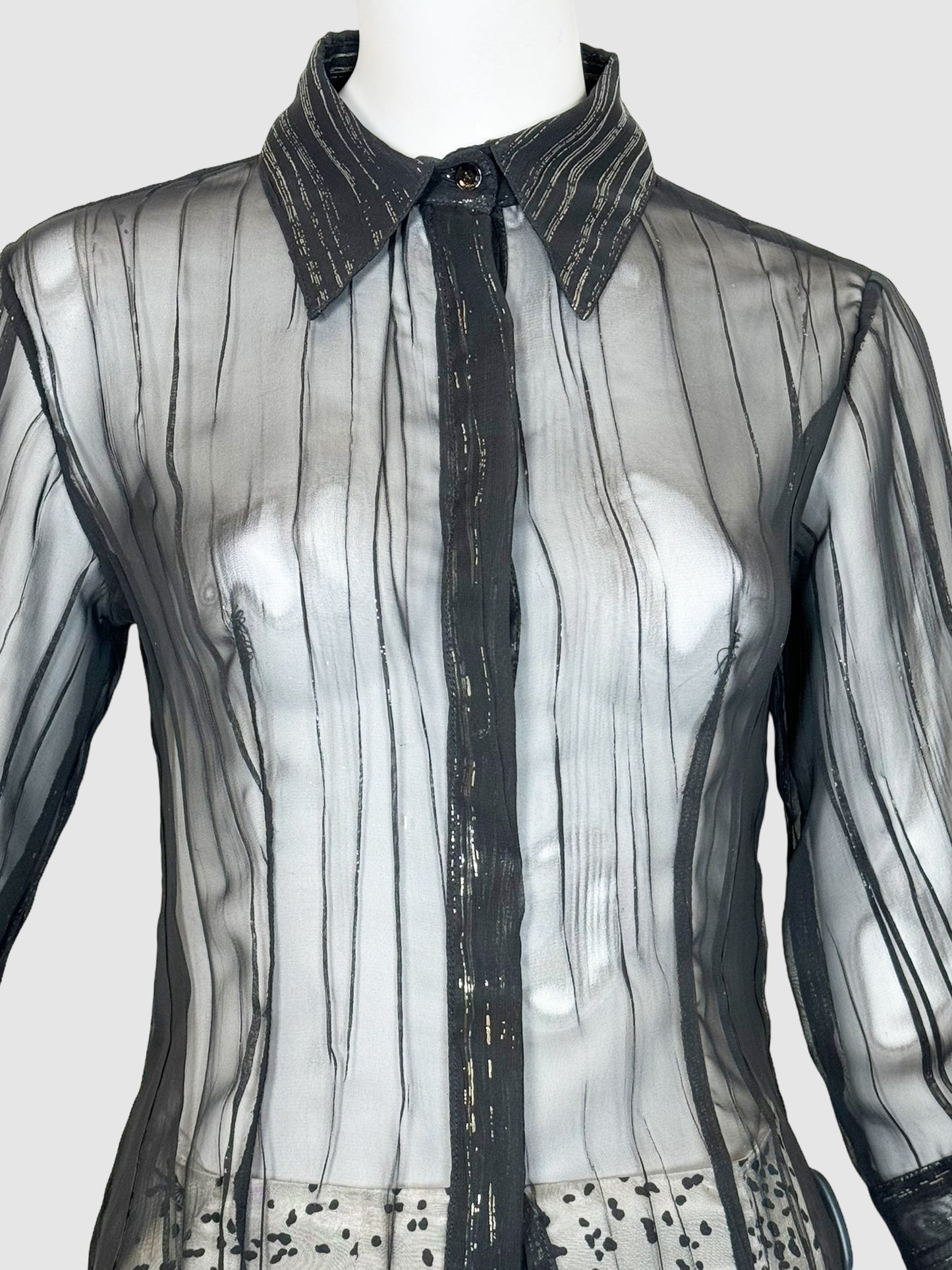 Sheer Stripe Button-Up Top - Size 40